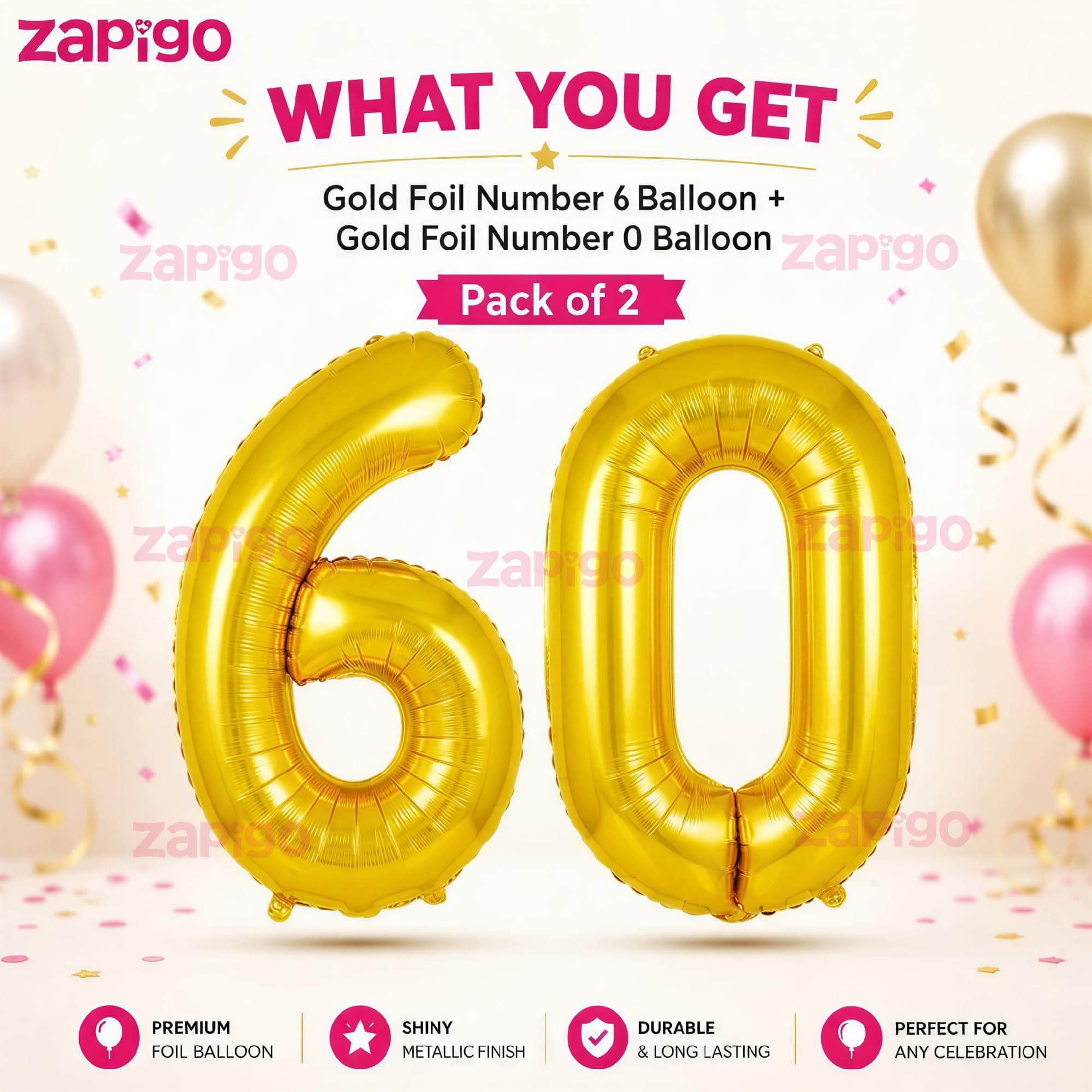 Balloonistics Gold Number 60 Foil Balloon – Large Metallic Gold Number Sixty Balloon for 60th Birthday, Diamond Anniversary & Six-Decade Milestone Party Decorations (Gold, Number 60) thumbnail 2