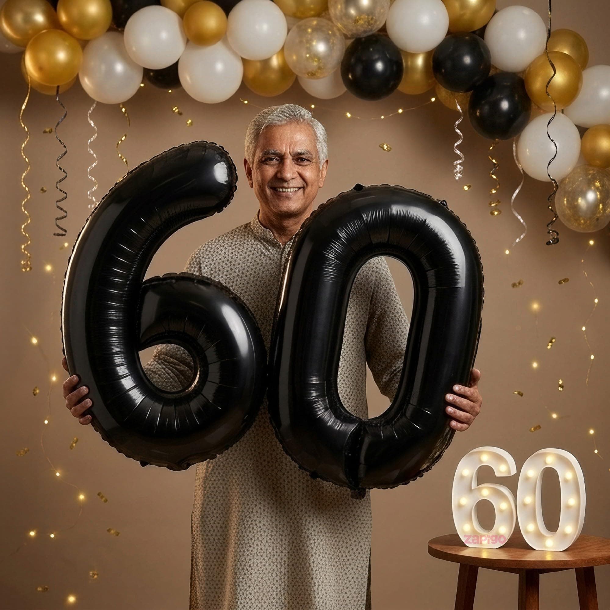 Balloonistics Black 40-Inch Foil Number 60 Balloon with Matching LED Marquee Light - Combo Set for 60th Birthday, Anniversary, Retirement Party Decoration, Photo Booth Backdrop, Cake Table Decor thumbnail 1