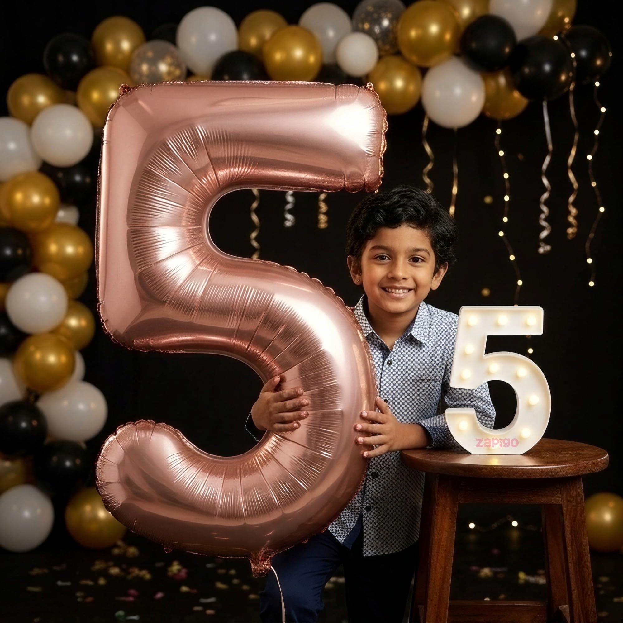 Balloonistics Rose Gold 40-Inch Foil Number 5 Balloon with Matching LED Marquee Light - Combo Set for 5th Birthday, Anniversary, Party Decoration, Photo Booth Backdrop, Cake Table Decor thumbnail 1