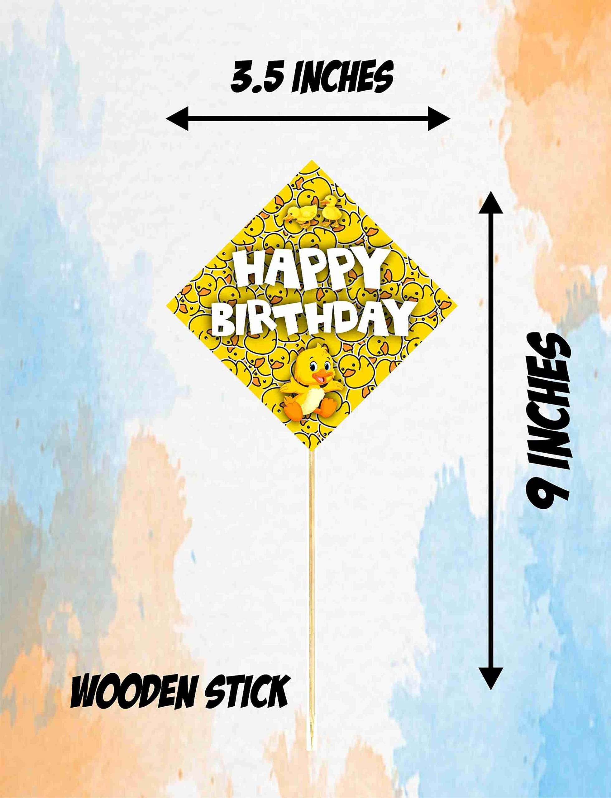 Balloonistics Duck Theme Happy Birthday Cake Toppers - Pack of 10 Rubber Ducky Birthday Decorations - Premium Cardstock Double-Sided Yellow Ducky & Bubble Picks thumbnail 3