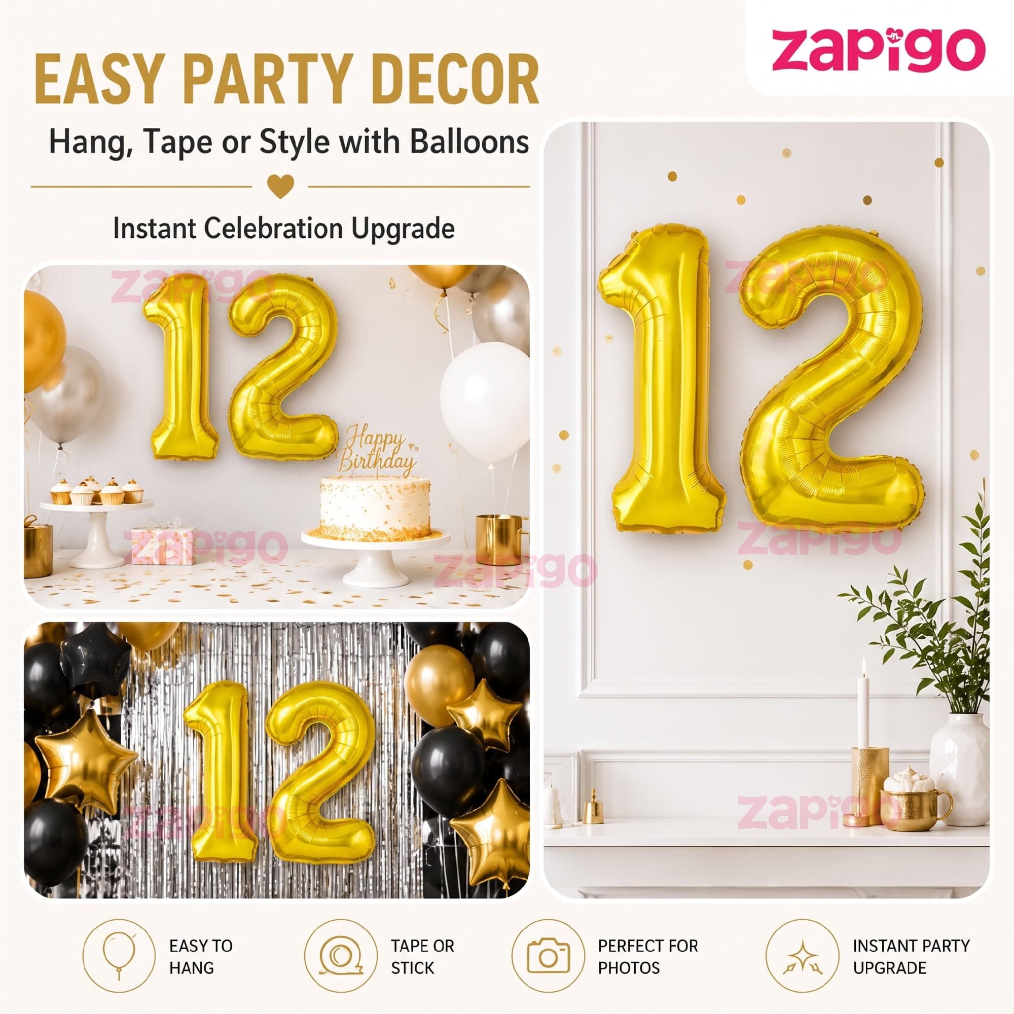 Balloonistics Number 12 Gold Foil Balloon – 17-Inch Metallic Gold “12” Balloon for 12th Birthday & Kids Party Decorations (Gold, Pack of 2) thumbnail 7