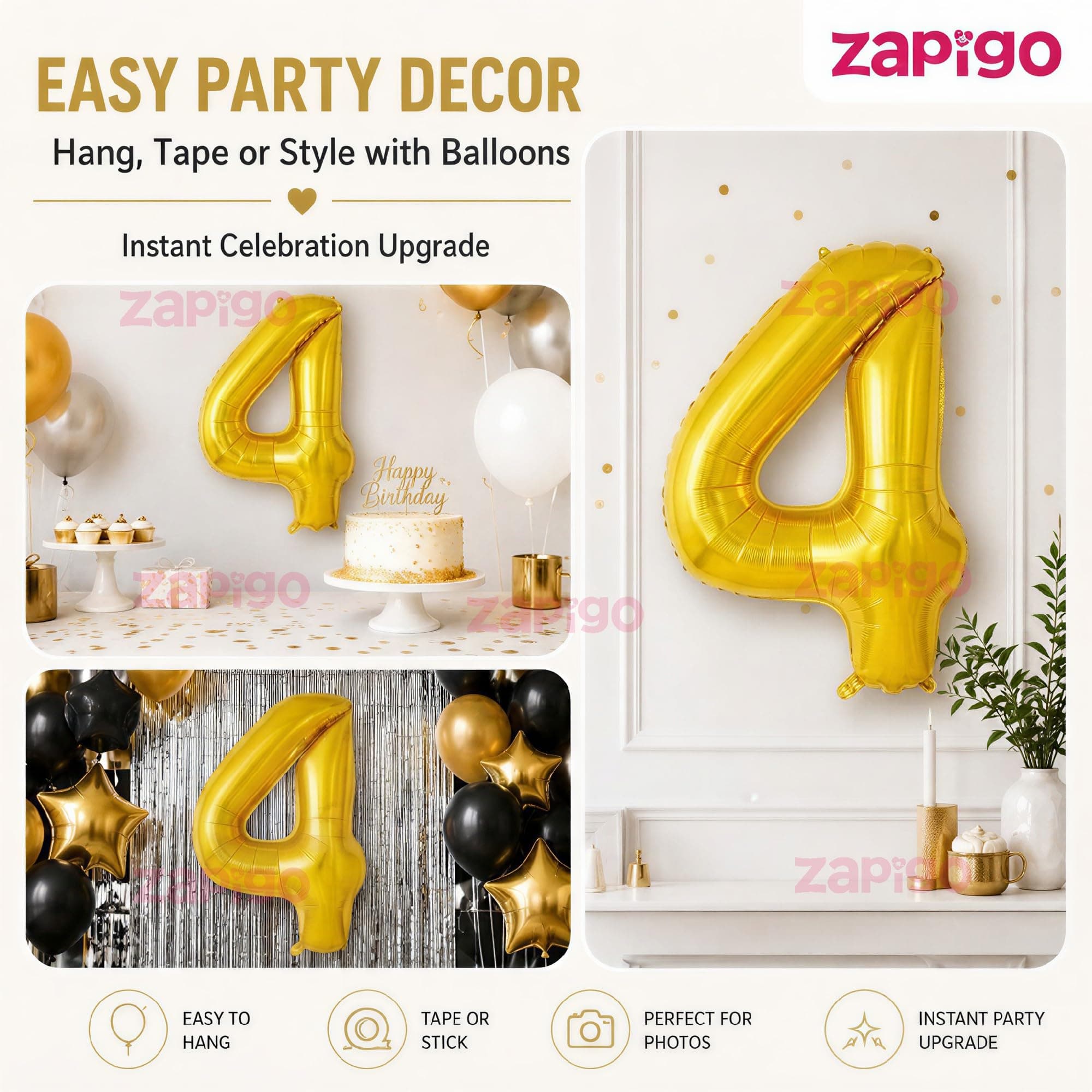 Balloonistics Gold Foil Number 4 Balloon – 16 Inch Golden Foil Number for Custom Age, Year & Phrase Party Decoration (Number 4) thumbnail 7