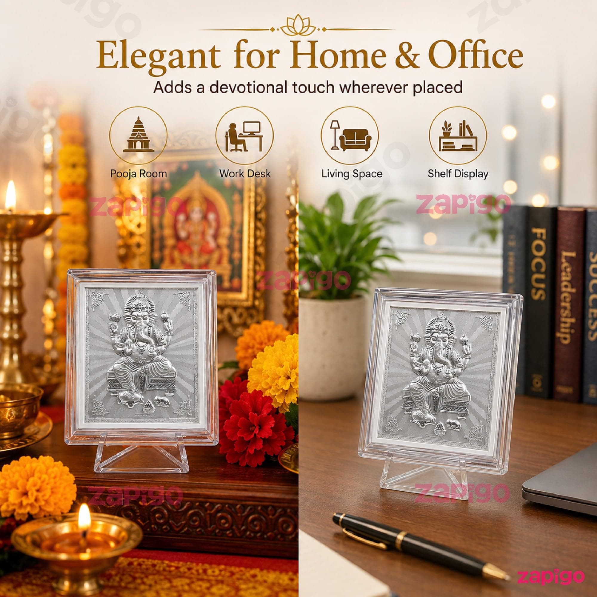 Habba Ganesha Frame Pooja Return Gift Combo for Women, Silver-Finish Acrylic with Stand, Traditional Haldi Kumkum Tambulam Hamper for Ganesh Chaturthi, Weddings, Gruhapravesam, Seemantham, Pack of 5 thumbnail 8