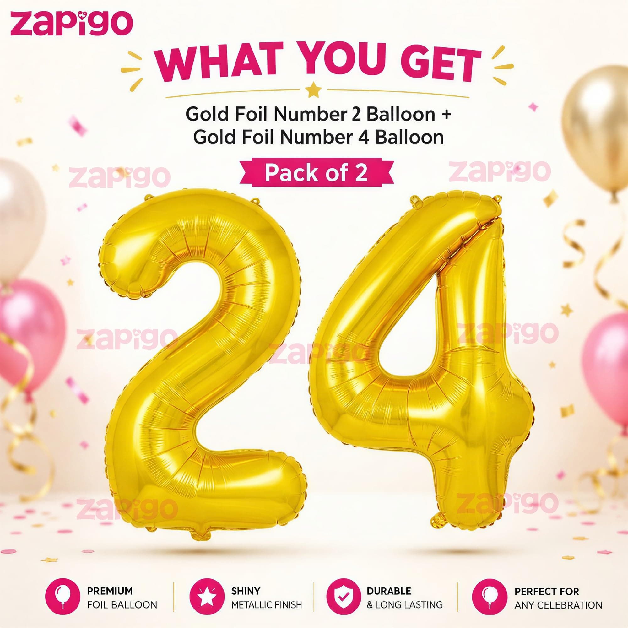 Balloonistics Number 24 Gold Foil Balloon – 17-Inch Metallic '24' Balloon Pack of 2 for 24th Birthday & Young Adult Party Decoration thumbnail 2