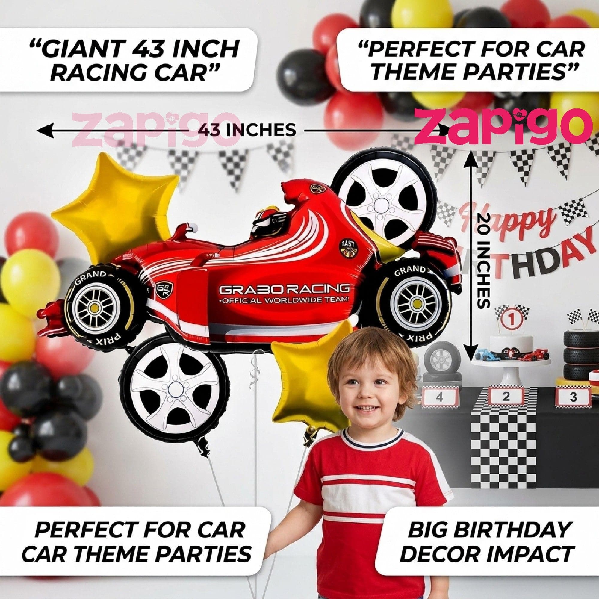Balloonistics Sports Car Racing Theme Happy Birthday Balloon Bouquet Pack Of 5 thumbnail 3
