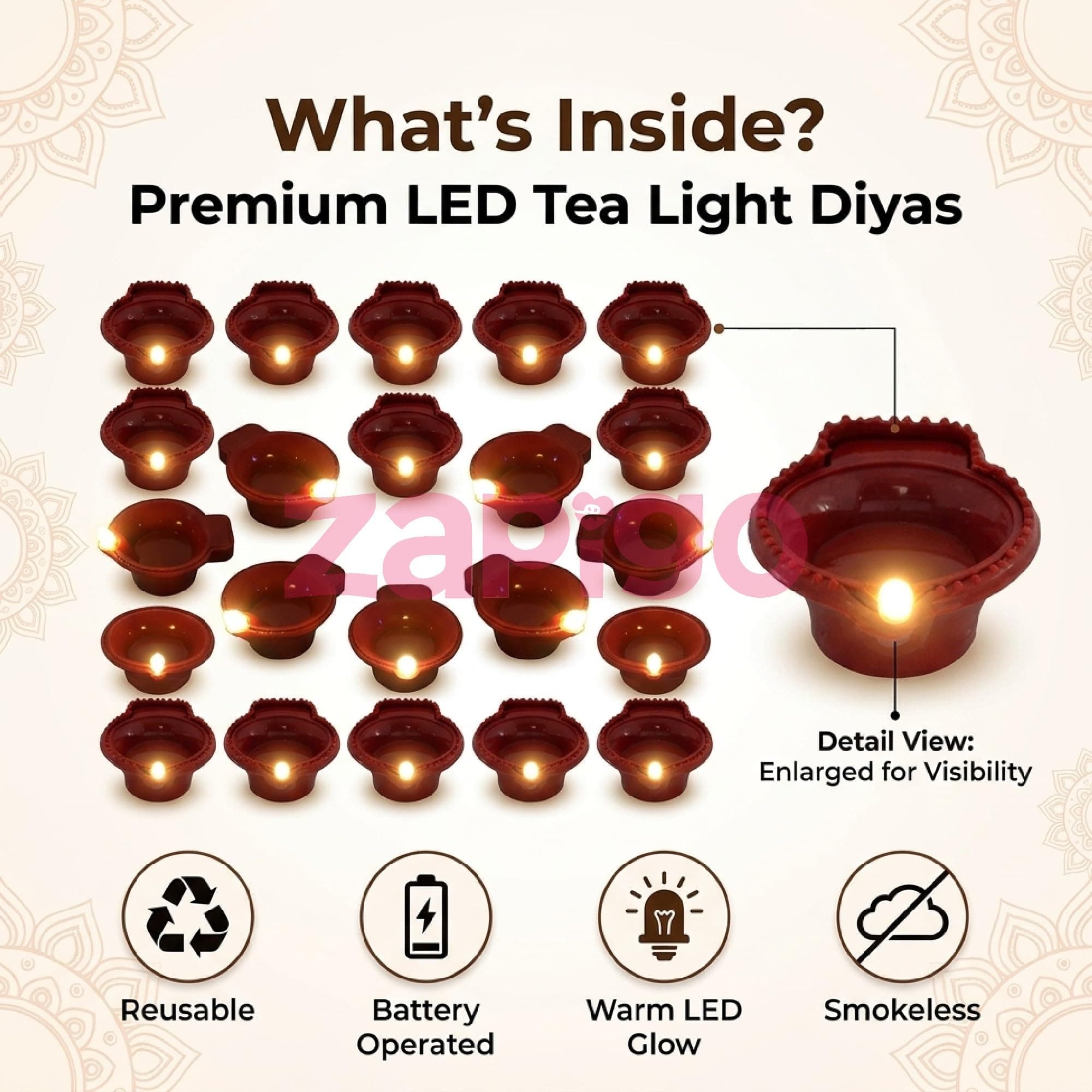 Balloonistics Diwali LED Diya Lights Pack of 6 | Battery Operated Flameless & Smokeless Tea Light Candles | Traditional Decorative Diyas for Diwali Decoration, Home Decor, Puja & Festival Lighting thumbnail 7