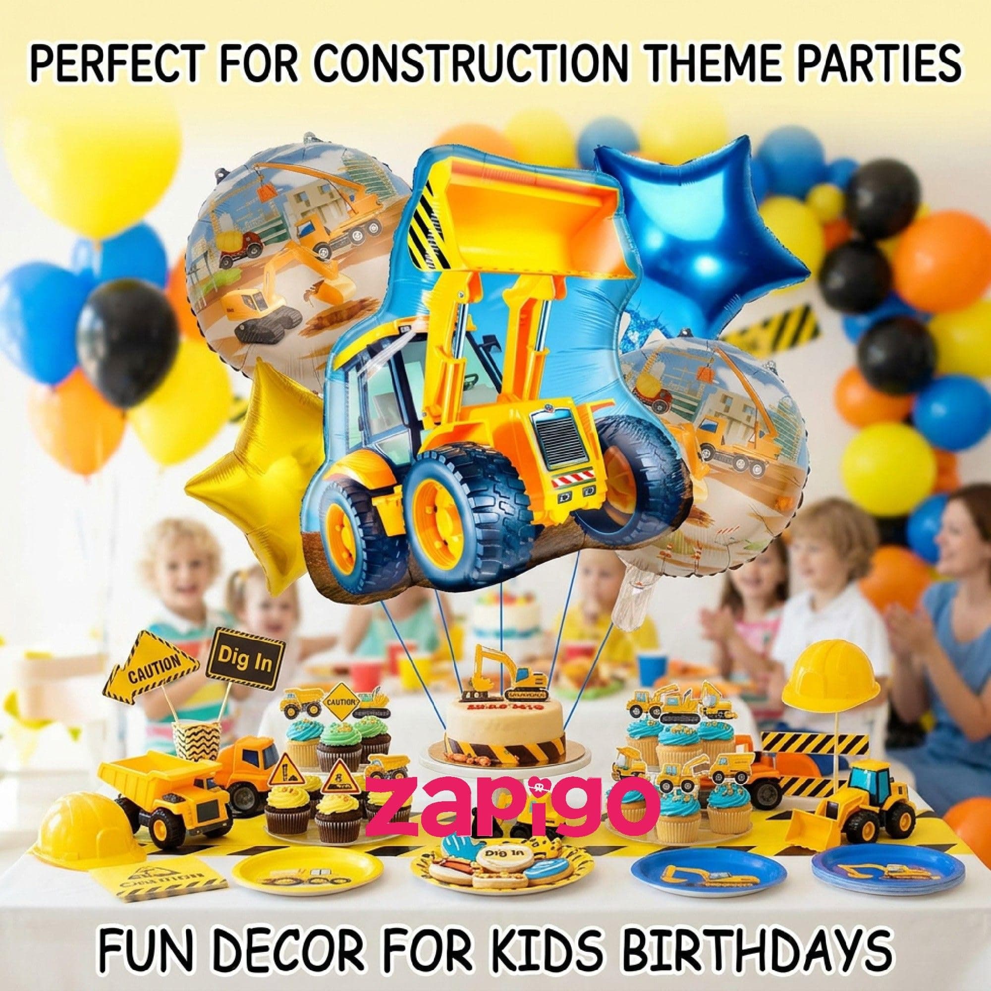 Balloonistics Jcb Construction Theme Happy Birthday Balloon Bouquet Pack Of 5 thumbnail 4