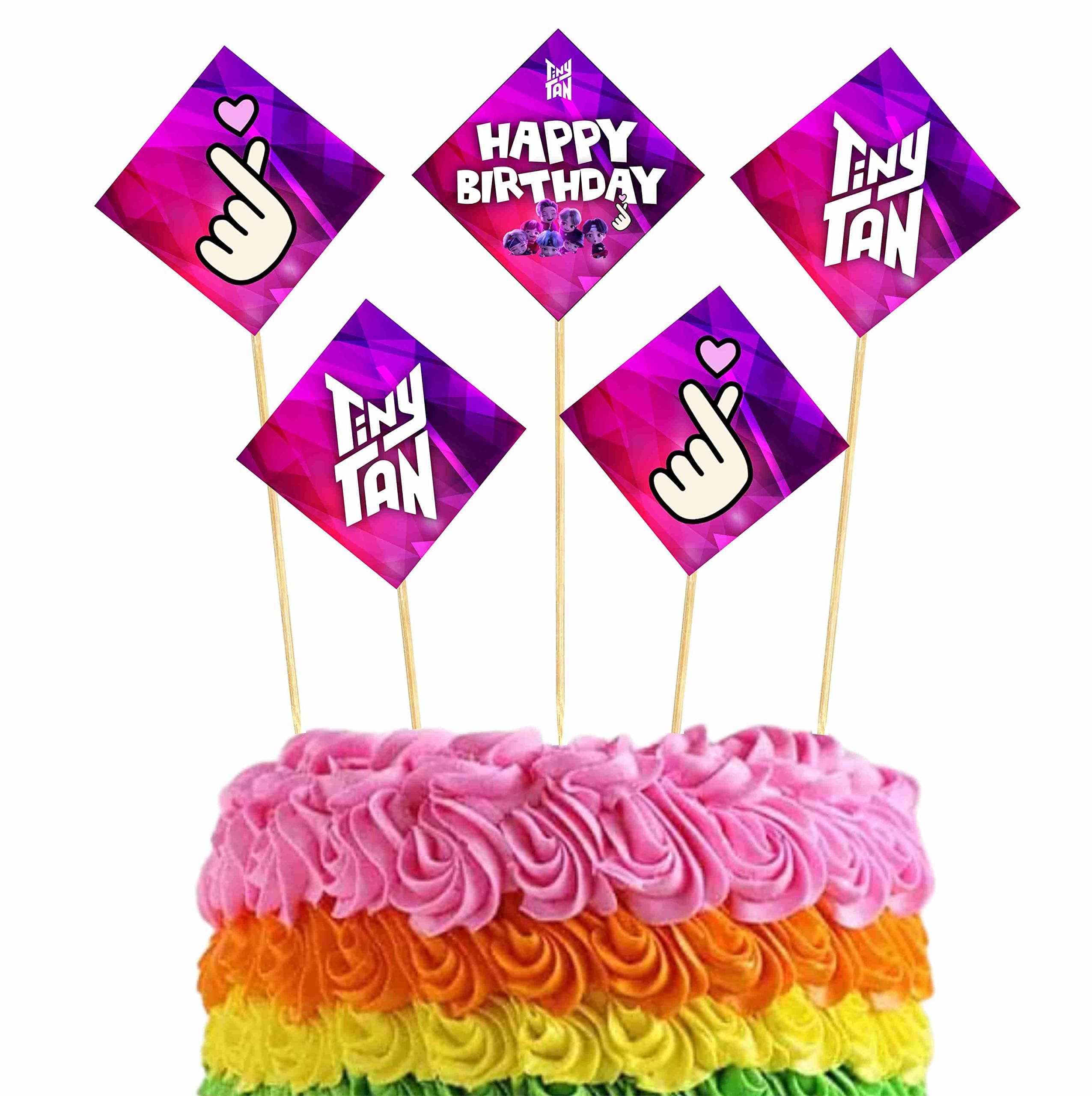 Balloonistics TinyTan Cake Topper - Large Double-Sided Cardstock K-Pop Decoration - Purple BTS-Inspired Chibi Character Cake Sign featuring All 7 Members - RM, Jin, SUGA, j-hope, Jimin, V, & Jung Kook (Cake Topper - Pack of 10) thumbnail 1