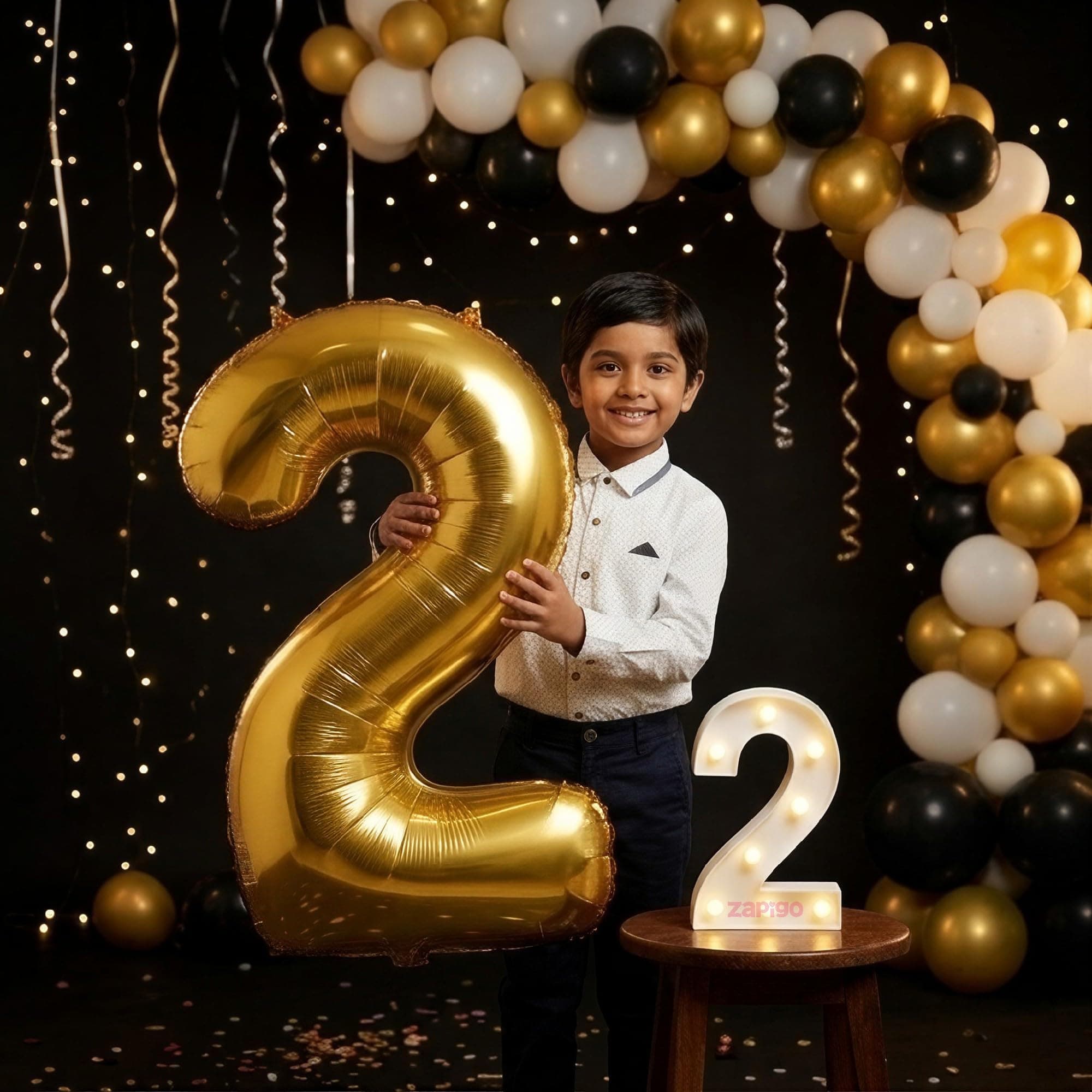 Balloonistics Gold 40-Inch Foil Number 2 Balloon with Matching LED Marquee Light - Combo Set for 2nd Birthday, Anniversary, Party Decoration, Photo Booth Backdrop, Cake Table Decor thumbnail 1