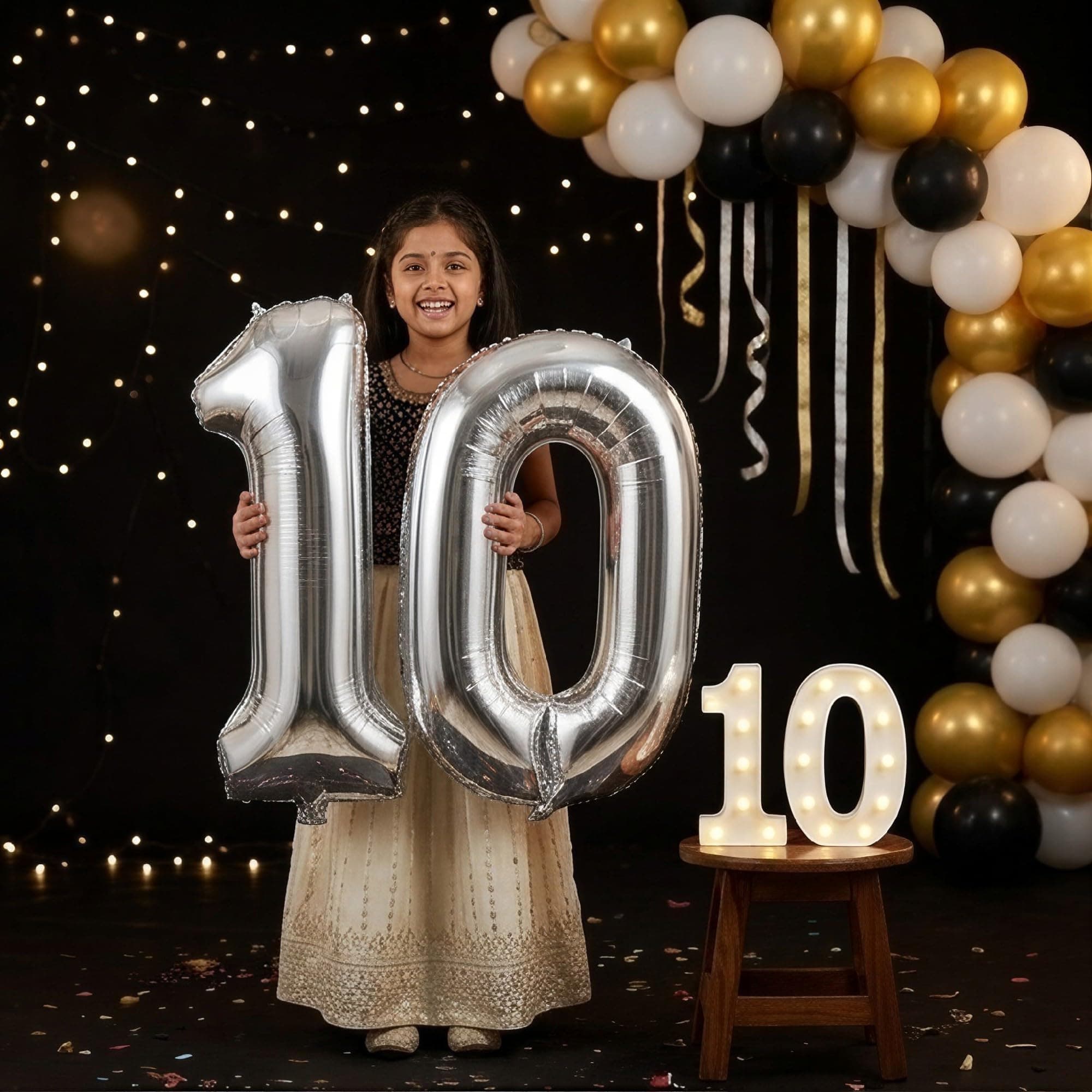 Balloonistics Silver 40-Inch Foil Number 10 Balloon with Matching LED Marquee Light - Combo Set for 10th Birthday, Anniversary, Party Decoration, Photo Booth Backdrop thumbnail 1