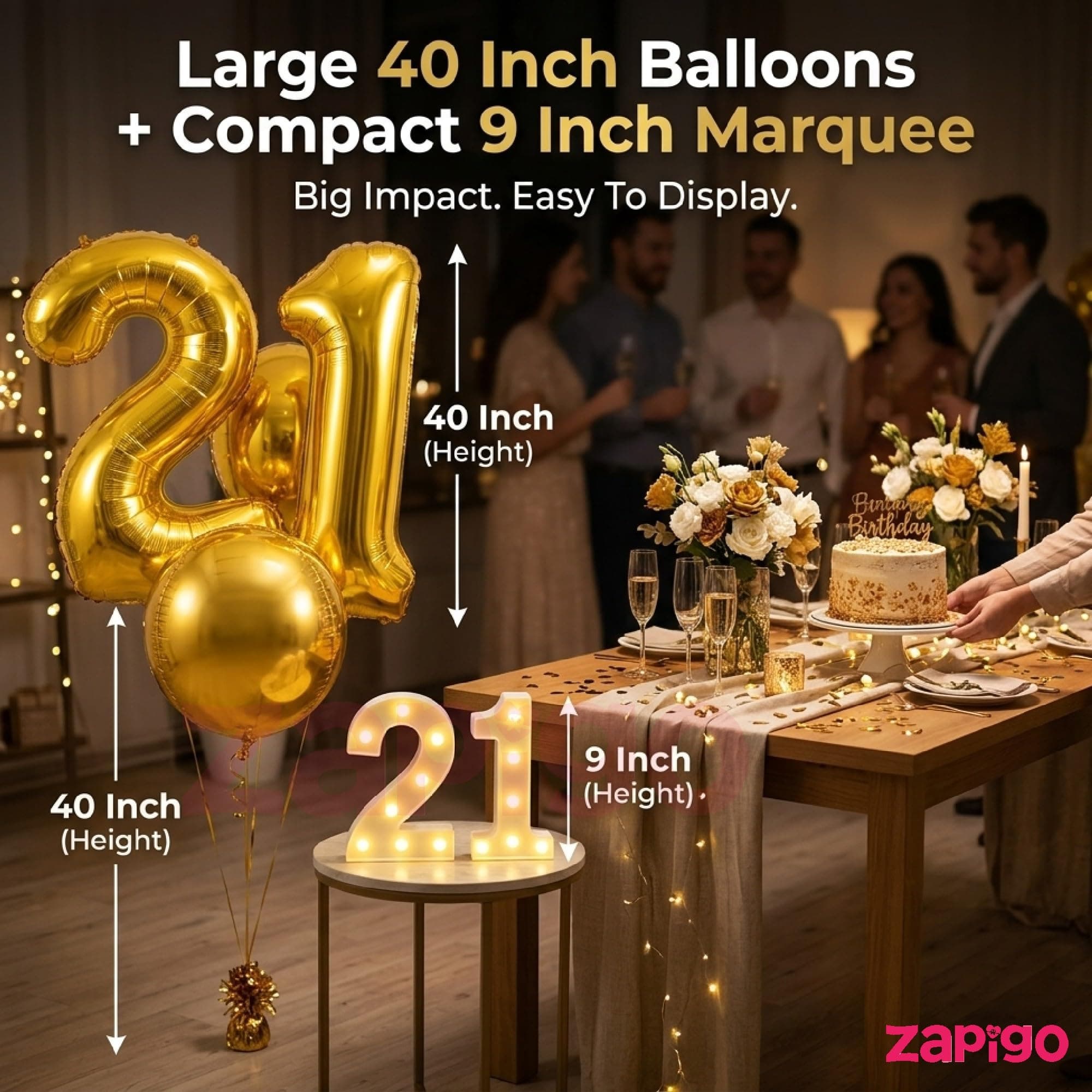 Balloonistics Gold 40-Inch Foil Number 9 Balloon with Matching LED Marquee Number Light - Combo Set for 9th Birthday, Anniversary, Party Decoration, Photo Booth Backdrop, Cake Table Decor thumbnail 3