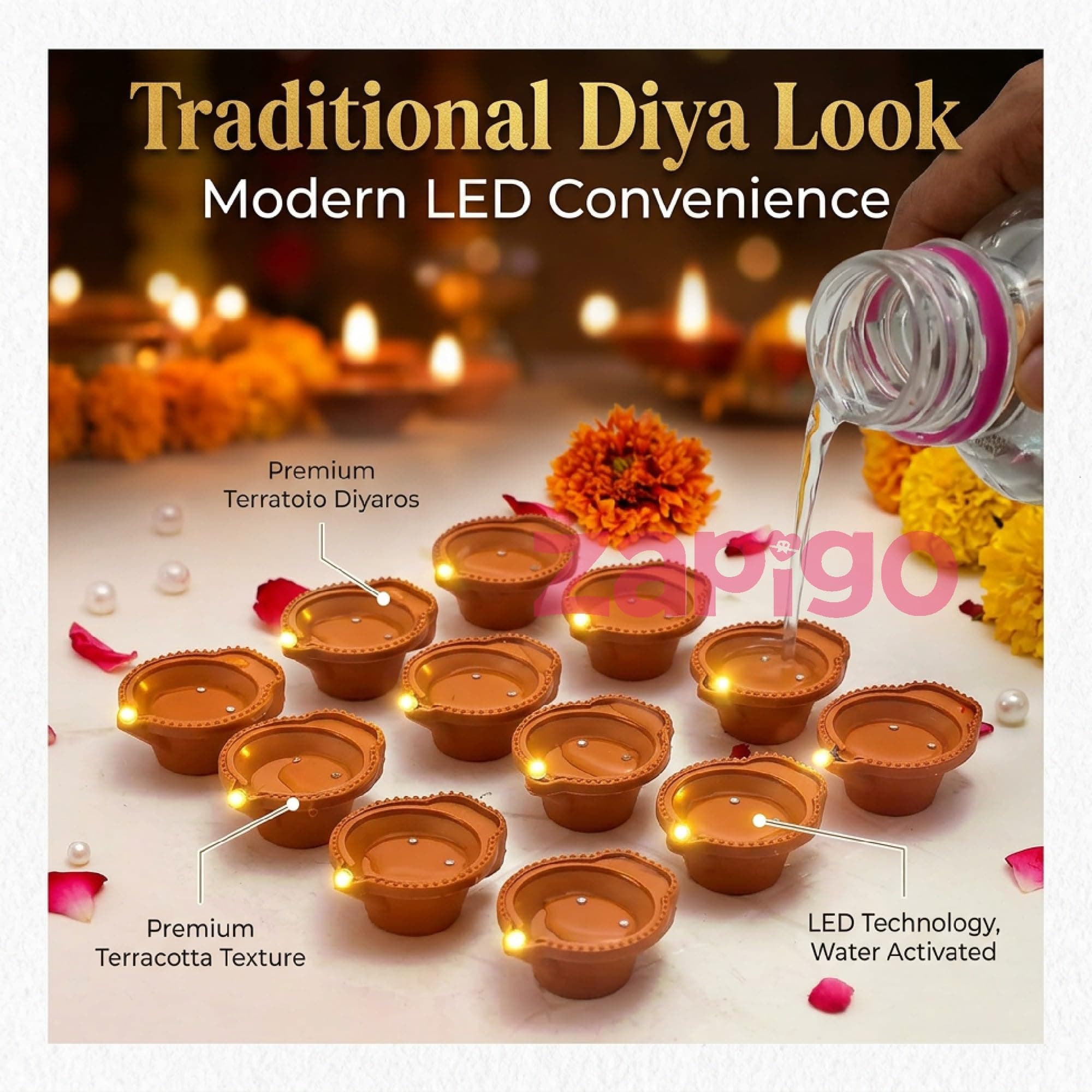 Habba Diwali LED Diya Lights (Water LED Diya Pack of 12) thumbnail 6