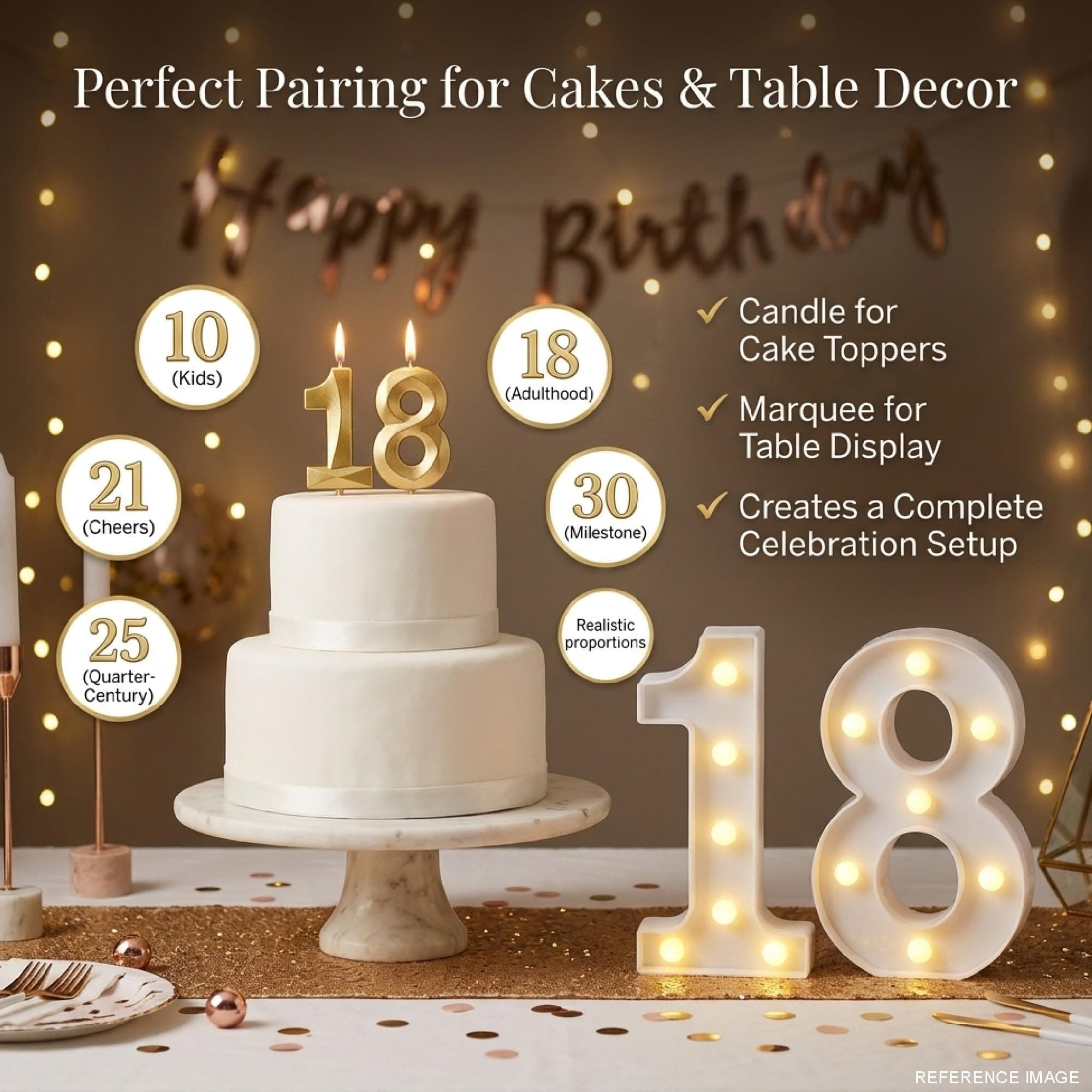 Balloonistics Number 9 LED Marquee Light & Gold Number 9 Birthday Candle Combo - 9-Inch Warm White Marquee Sign + Metallic Gold Cake Candle for 9th Birthday, Anniversary & Milestone Party Decoration thumbnail 9