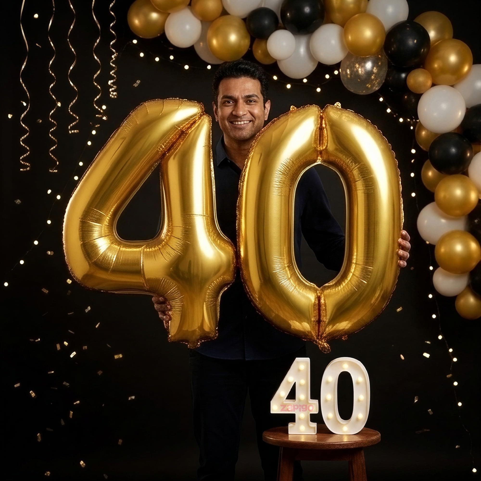 Balloonistics Gold 40-Inch Foil Number 40 Balloon with Matching LED Marquee Light - Combo Set for 40th Birthday, Anniversary, Party Decoration, Photo Booth Backdrop, Cake Table Decor thumbnail 1