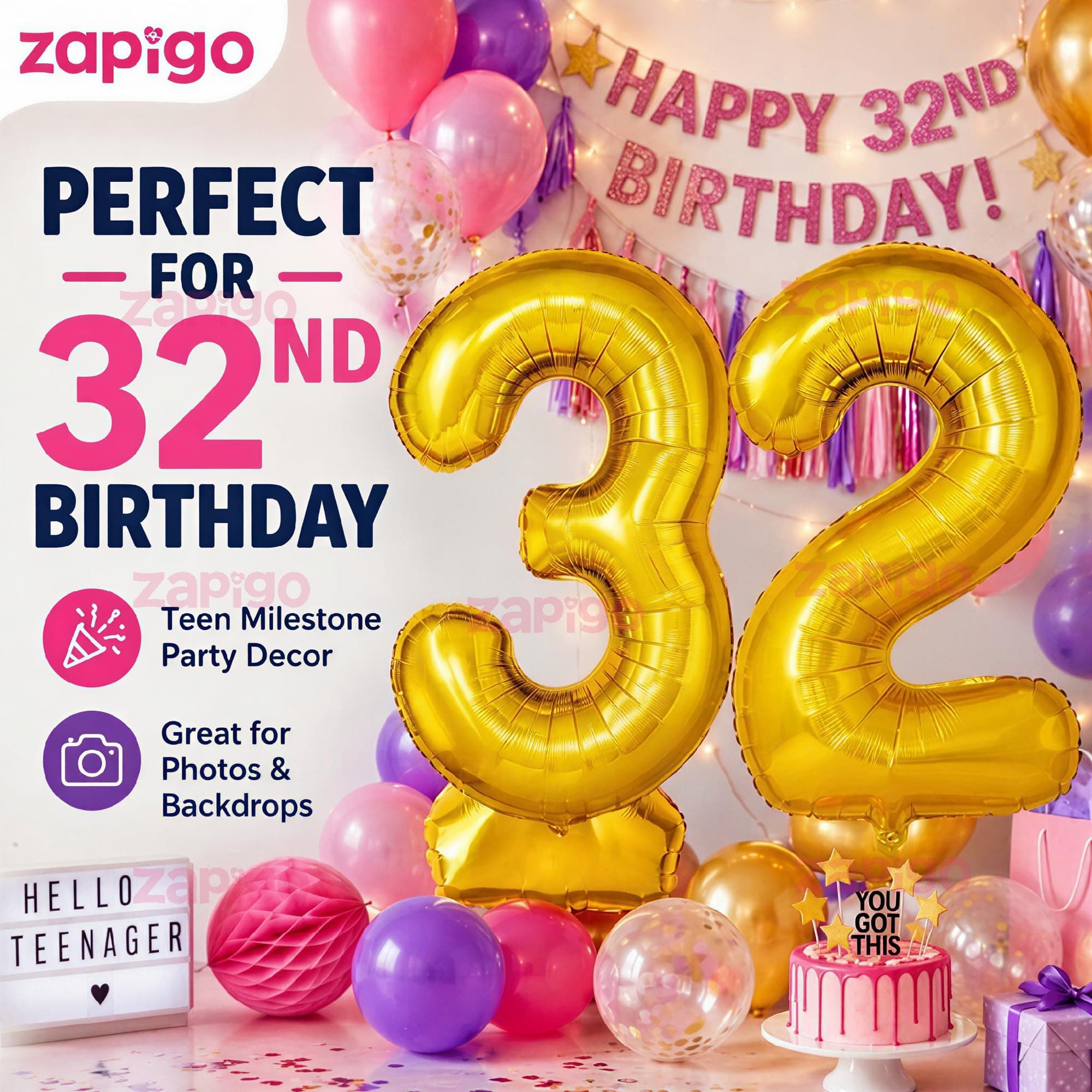 Balloonistics Gold Number 32 Foil Balloon – Large Metallic Gold Number Thirty Two Balloon for 32nd Birthday, Anniversary & Party Decorations (Gold, Number 32) thumbnail 4