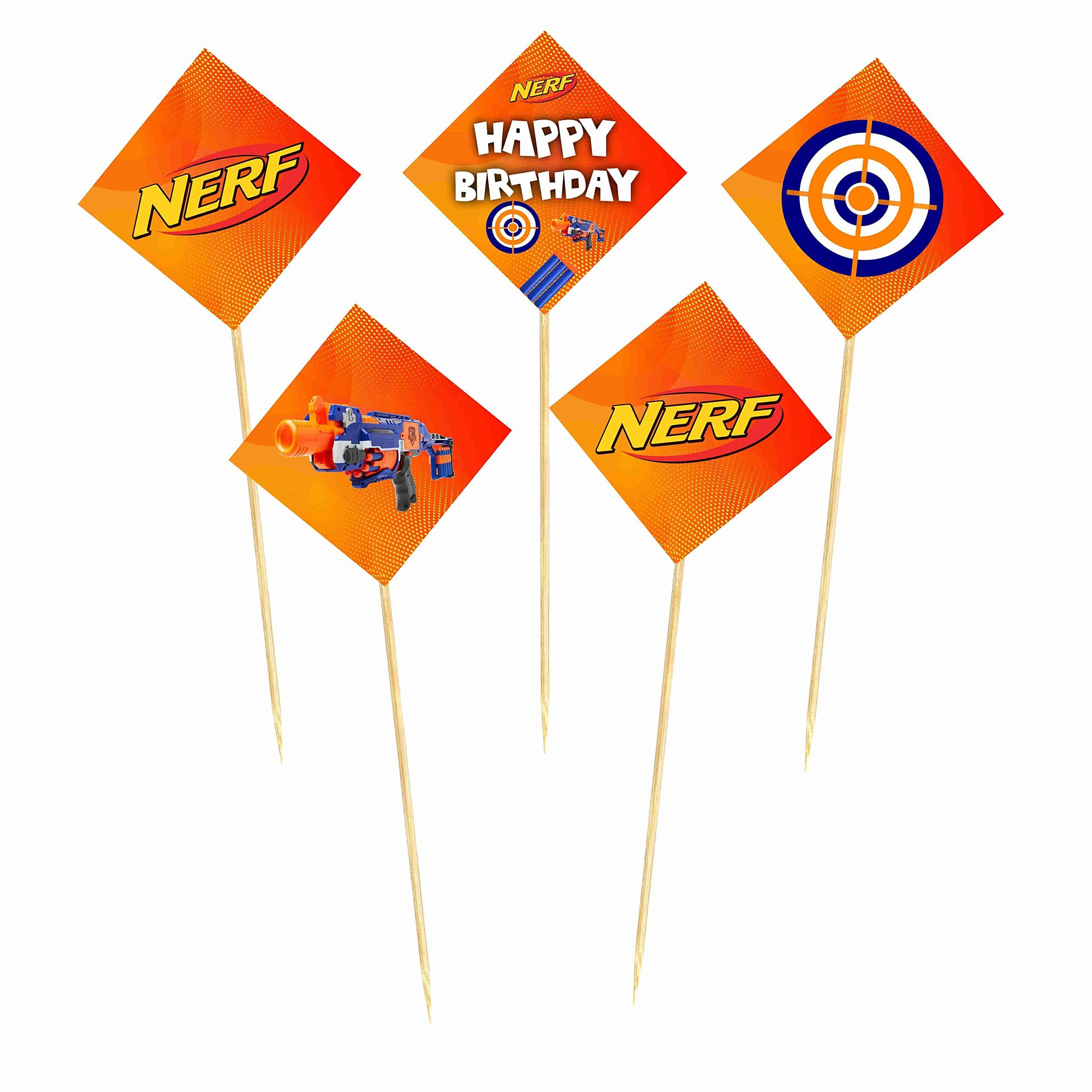NERF Theme Happy Birthday Cake Topper - Pack of 10 "Battle Ready" Decorations - Blue & Orange Dart, Target & Blaster Cake Picks, Action-Packed Party Centerpiece (Cake Topper - Pack of 10) thumbnail 2