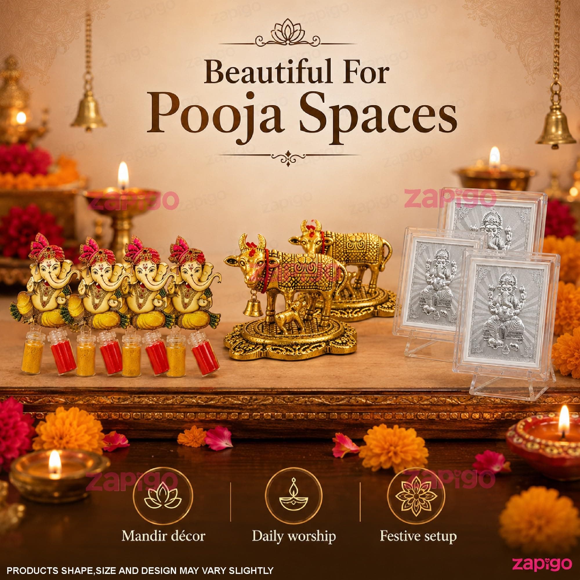 Habba Ganesha Frame with Kumkum Set and Cow Statue, Traditional Haldi Kumkum Tambulam Hamper for Ganesh Chaturthi, Varalakshmi Vratham, Weddings, Baby Showers, Griha Pravesh, Festivals, Pack of 5 thumbnail 4