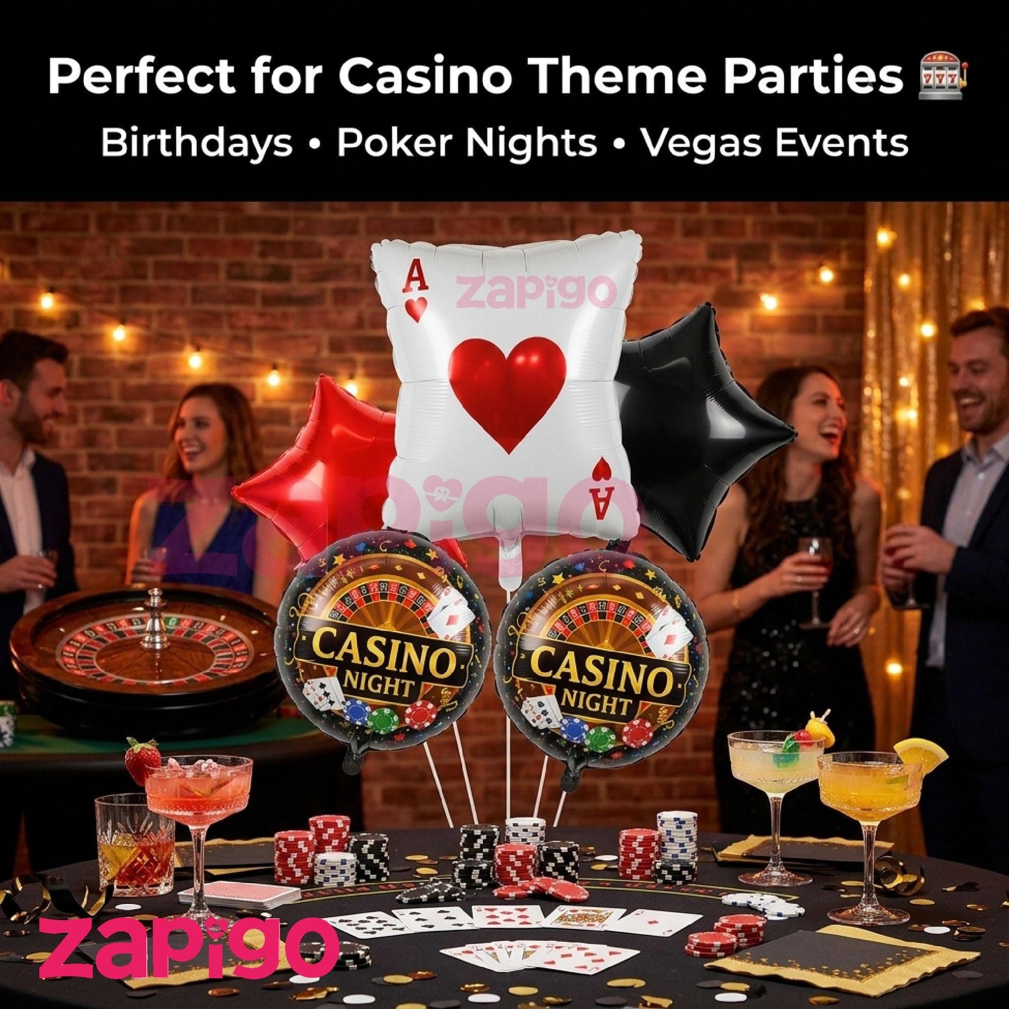 Balloonistics Casino Ace Cards Theme Happy Birthday Balloon Bouquet Pack Of 5 thumbnail 5