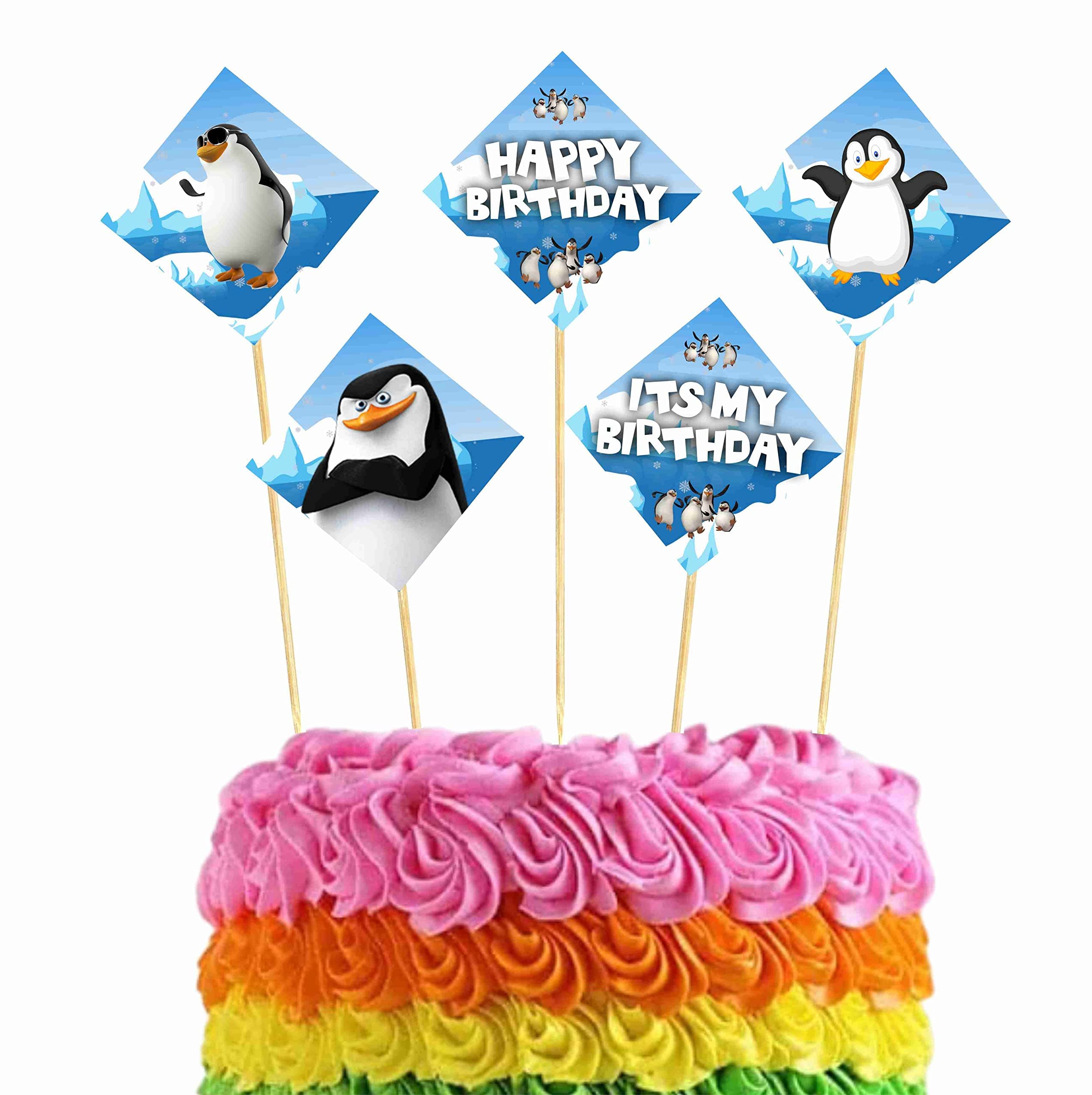 Balloonistics Penguin Happy Birthday Cake Topper - Pack of 10 Double-Sided Cardstock Cake Picks - Cute Winter Theme Birthday Decorations, Arctic Party Dessert Toppers on Food-Safe Bamboo Sticks (Cake Topper - Pack of 10) thumbnail 1