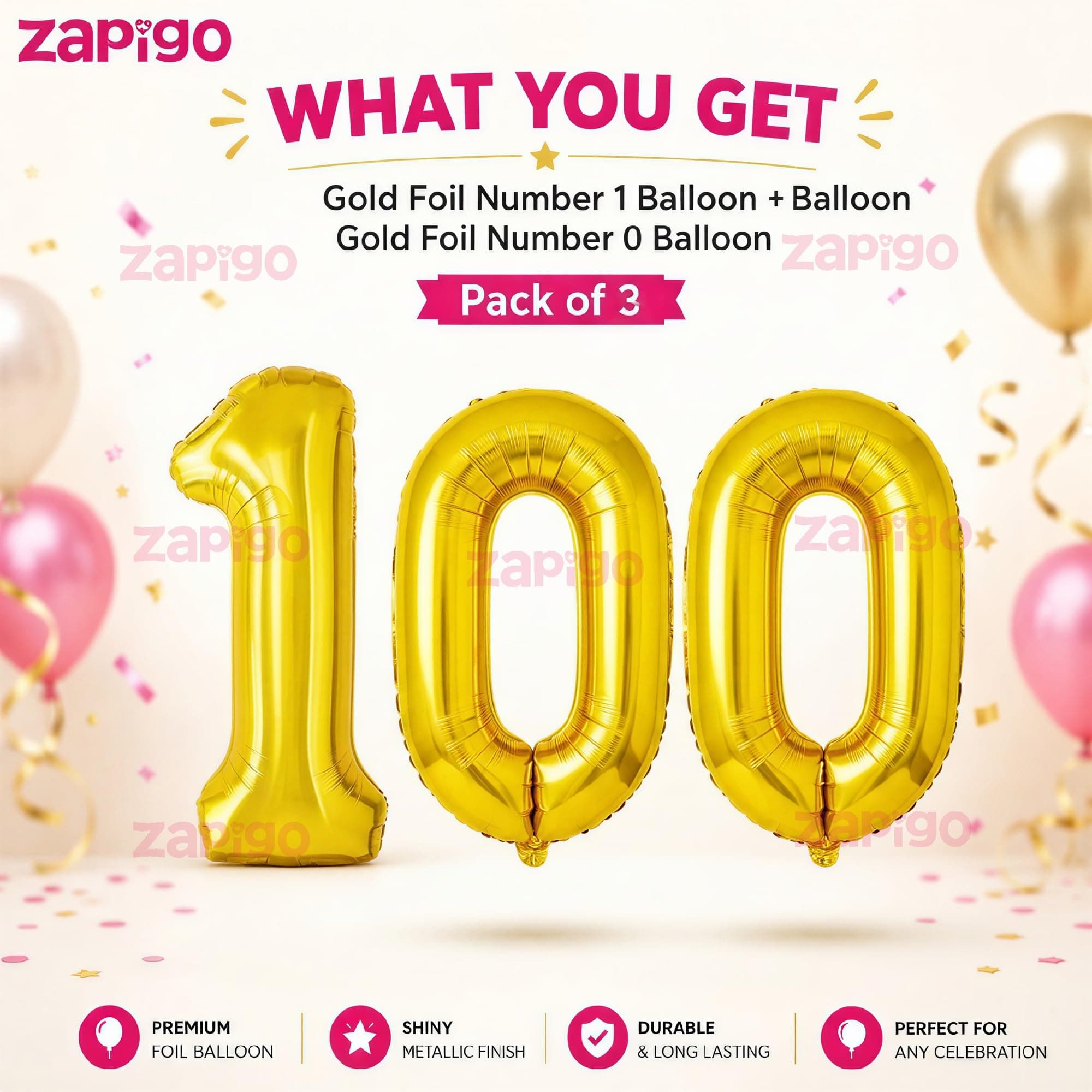 Balloonistics Gold Foil Number 100 Balloon – 16 Inch Golden Foil Number for Custom Age, Year & Phrase Party Decoration (Number 100) thumbnail 3