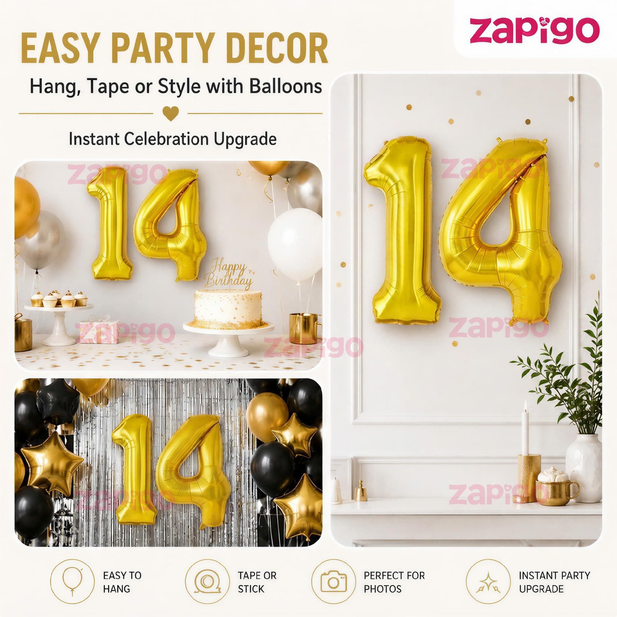 Balloonistics Gold Number 14 Foil Balloon – Large Metallic Gold Number Fourteen Balloon for 14th Birthday, Teen Milestone & Party Decorations (Gold, Number 14) thumbnail 7