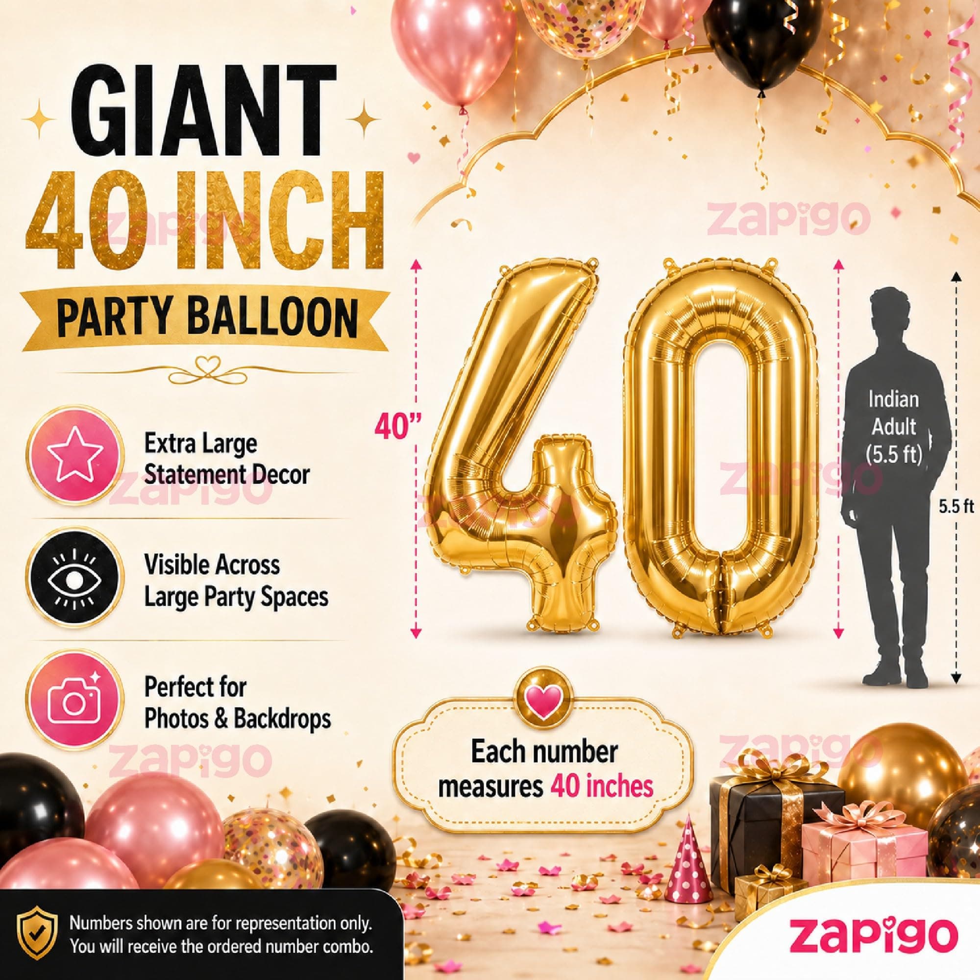 Balloonistics Gold 40-Inch Foil Number 5 Balloon - Helium or Air Fill for 5th Birthday, 5th Anniversary Party Decoration, Photo Booth Backdrop, Cake Table Decor thumbnail 4