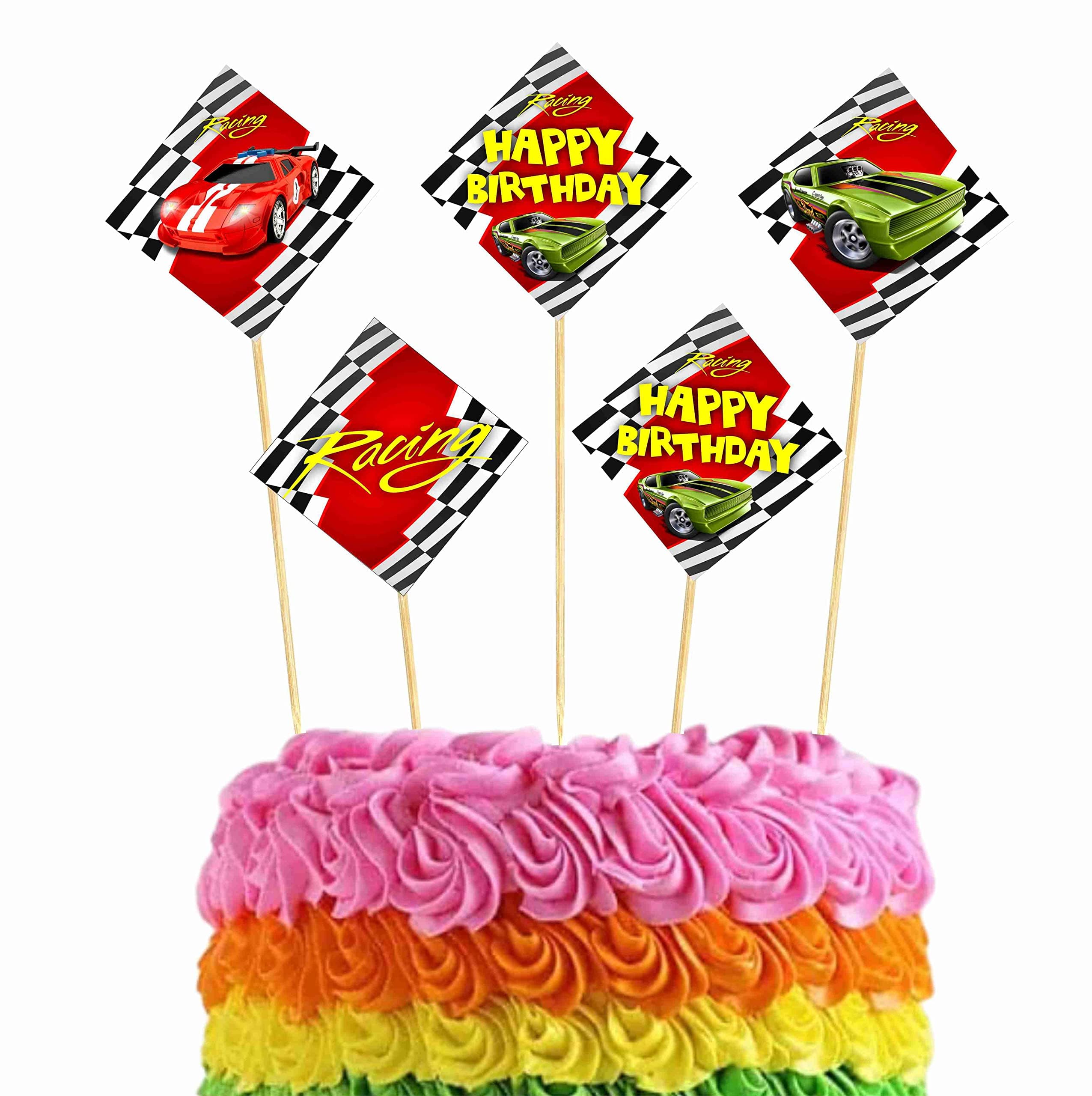Balloonistics Sports Car Theme Happy Birthday Cake Toppers - Pack of 10 Double-Sided Cardstock Treat Picks - Racing & Supercar Party Decorations - Fast One & Two Fast Cake Decor - Includes Food-Safe Bamboo Sticks(Cake Topper - Pack of 10) thumbnail 1