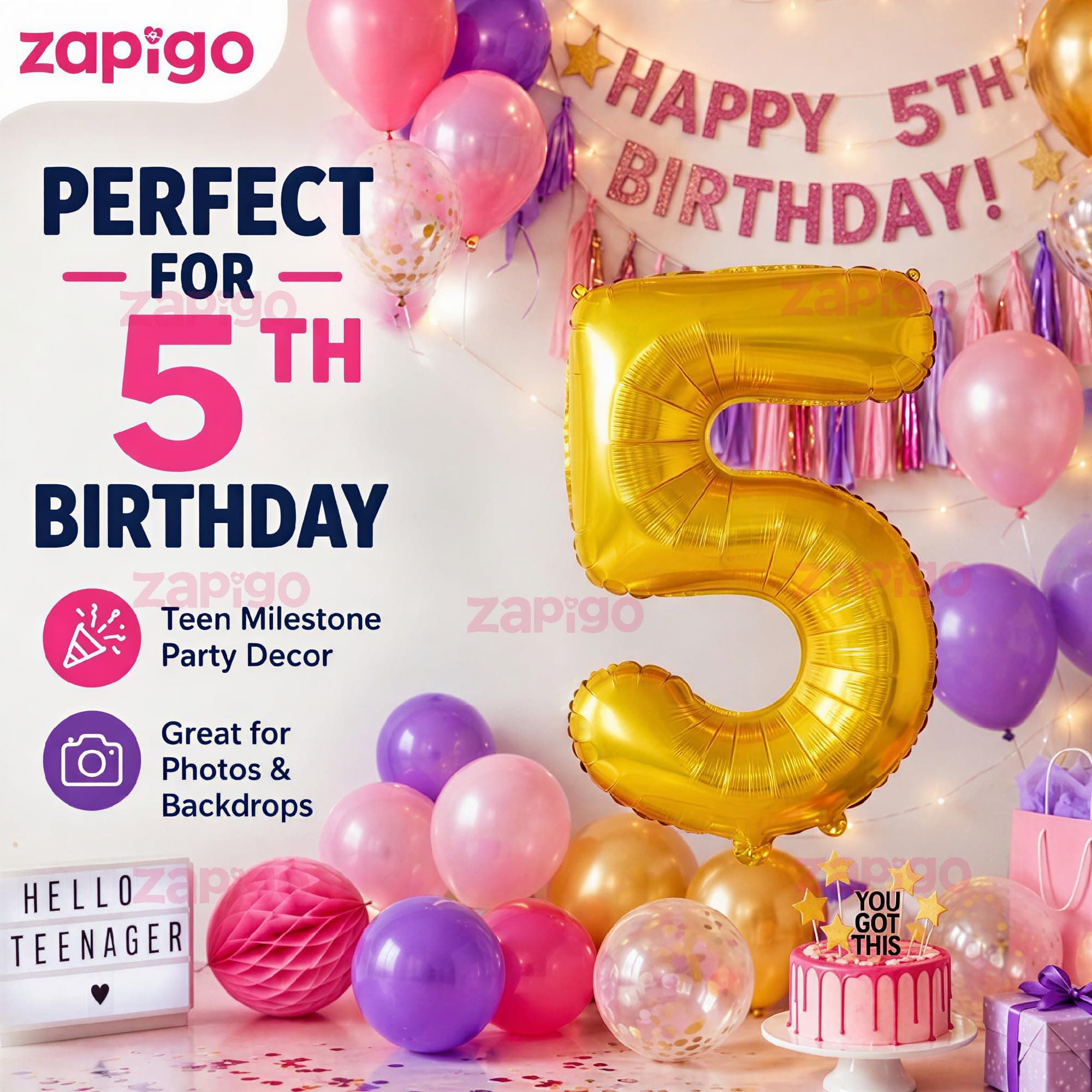 Balloonistics Gold Foil Number 5 Balloon – 16 Inch Golden Foil Number for Custom Age, Year & Phrase Party Decoration (Number 5) thumbnail 3