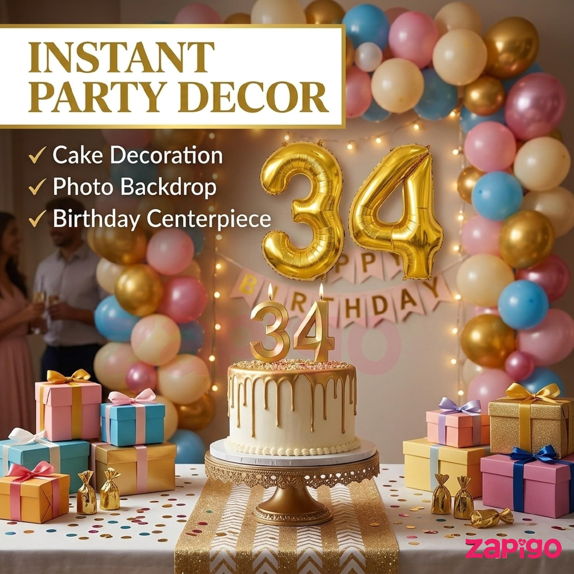 Balloonistics Gold 40-Inch Foil Number 40 Balloon with Matching Number Candle - Combo Set for 40th Birthday, Anniversary, Party Decoration, Photo Booth Backdrop, Cake Table Decor thumbnail 9