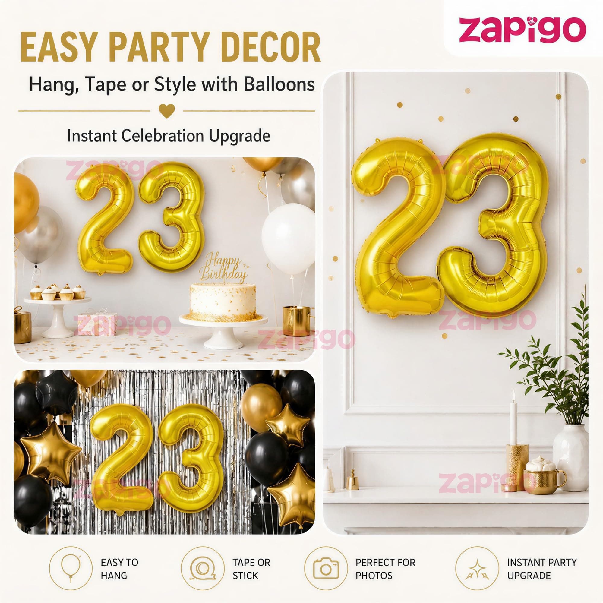 Balloonistics Number 23 Gold Foil Balloon – 17-Inch Metallic '23' Balloon Pack of 2 for 23rd Birthday & Young Adult Party Decoration thumbnail 7