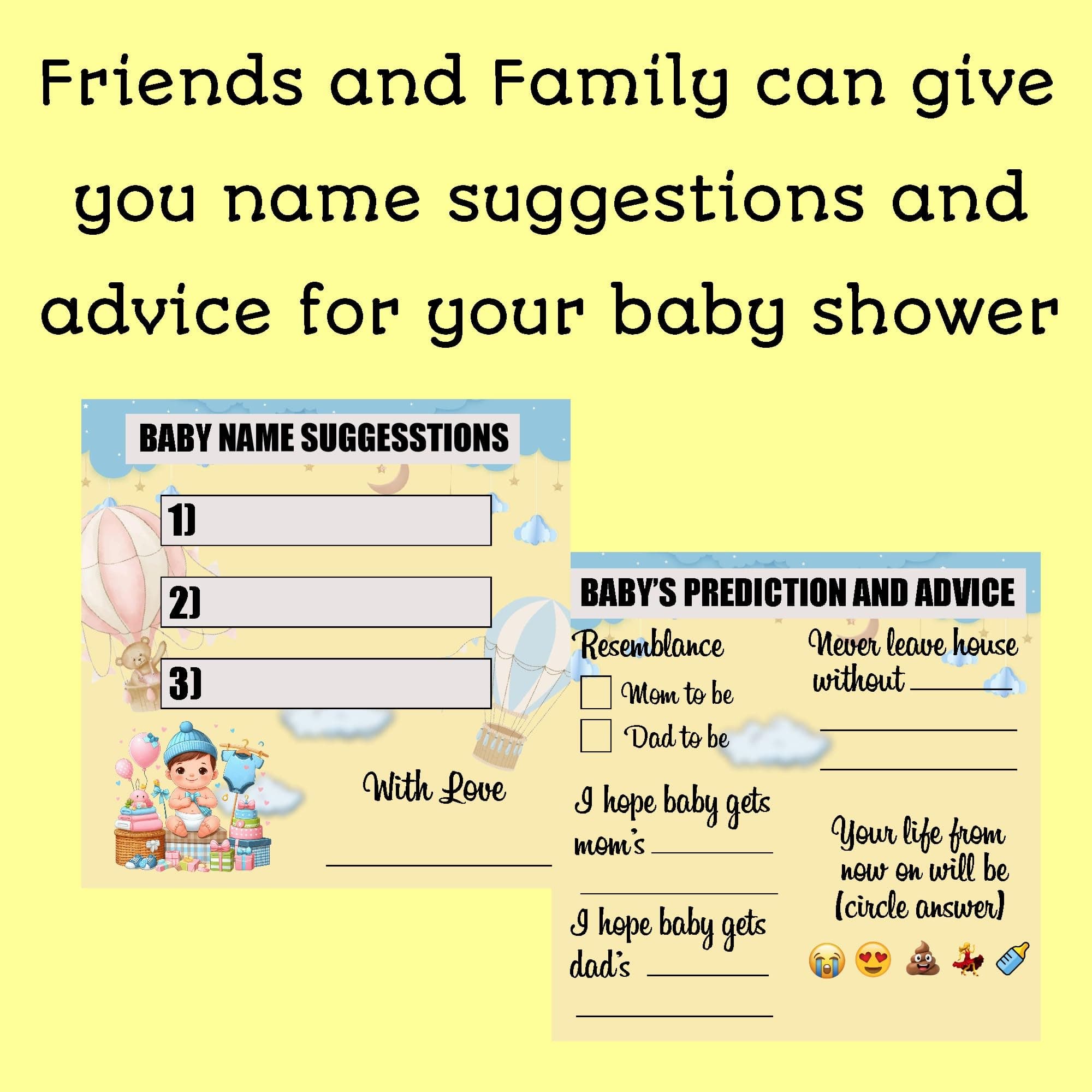 Balloonistics Baby Shower Activity Cards – Pack of 20 (10 Each) – Teddy Bear & Parachute Theme – Predictions, Wishes, Advice & Name Suggestions – Premium 4x4 Inch Cardstock Guest Games thumbnail 3