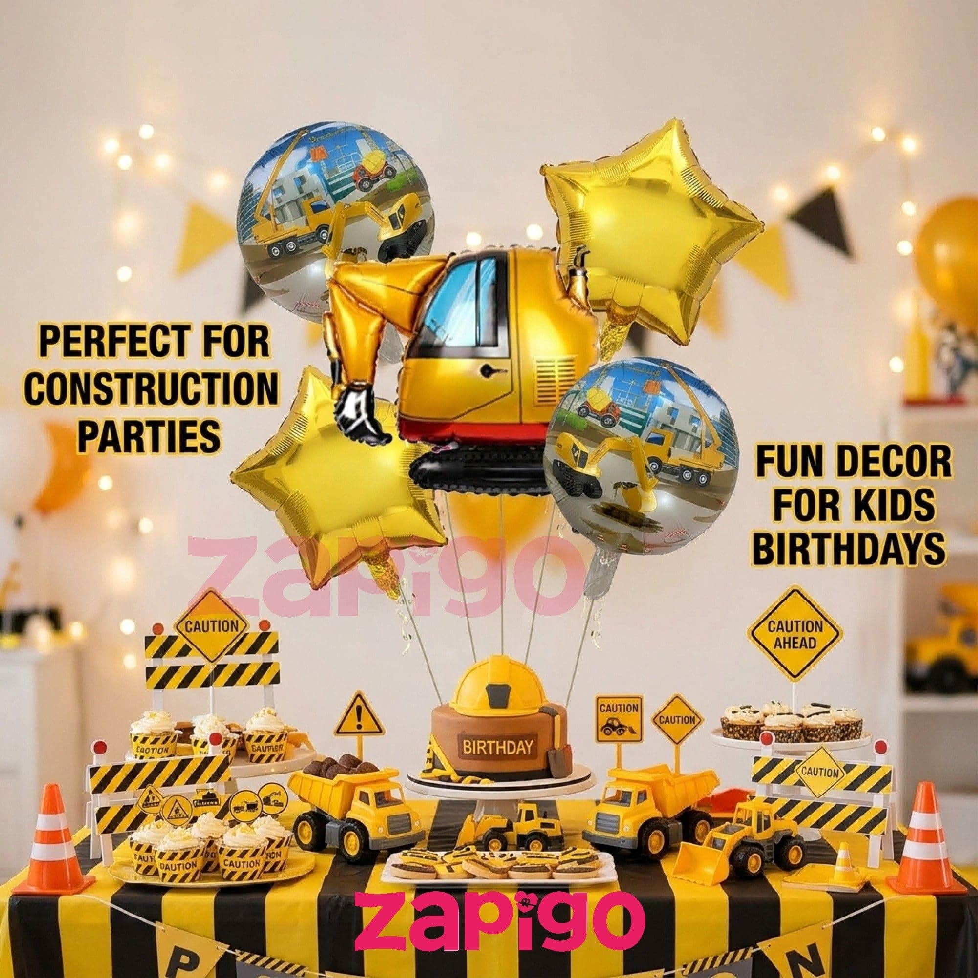 Balloonistics Crane Construction Theme Happy Birthday Balloon Bouquet Pack Of 5 thumbnail 4