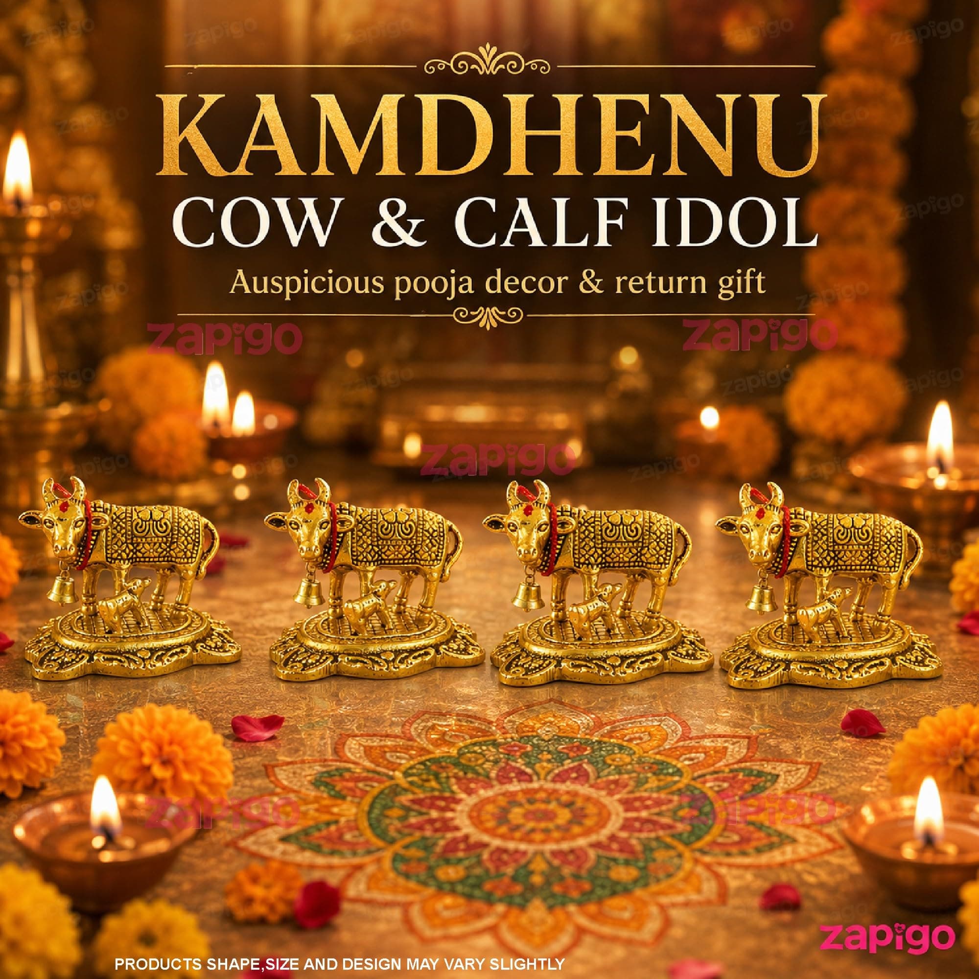 Habba Cow Statue Gold Pooja Return Gift for Women, Traditional Kamadhenu Idol for Tambulam, Sumangali Gift, Varalakshmi Vratham, Deepavali, Griha Pravesh, Weddings & Baby Showers, Pack of 5 thumbnail 2
