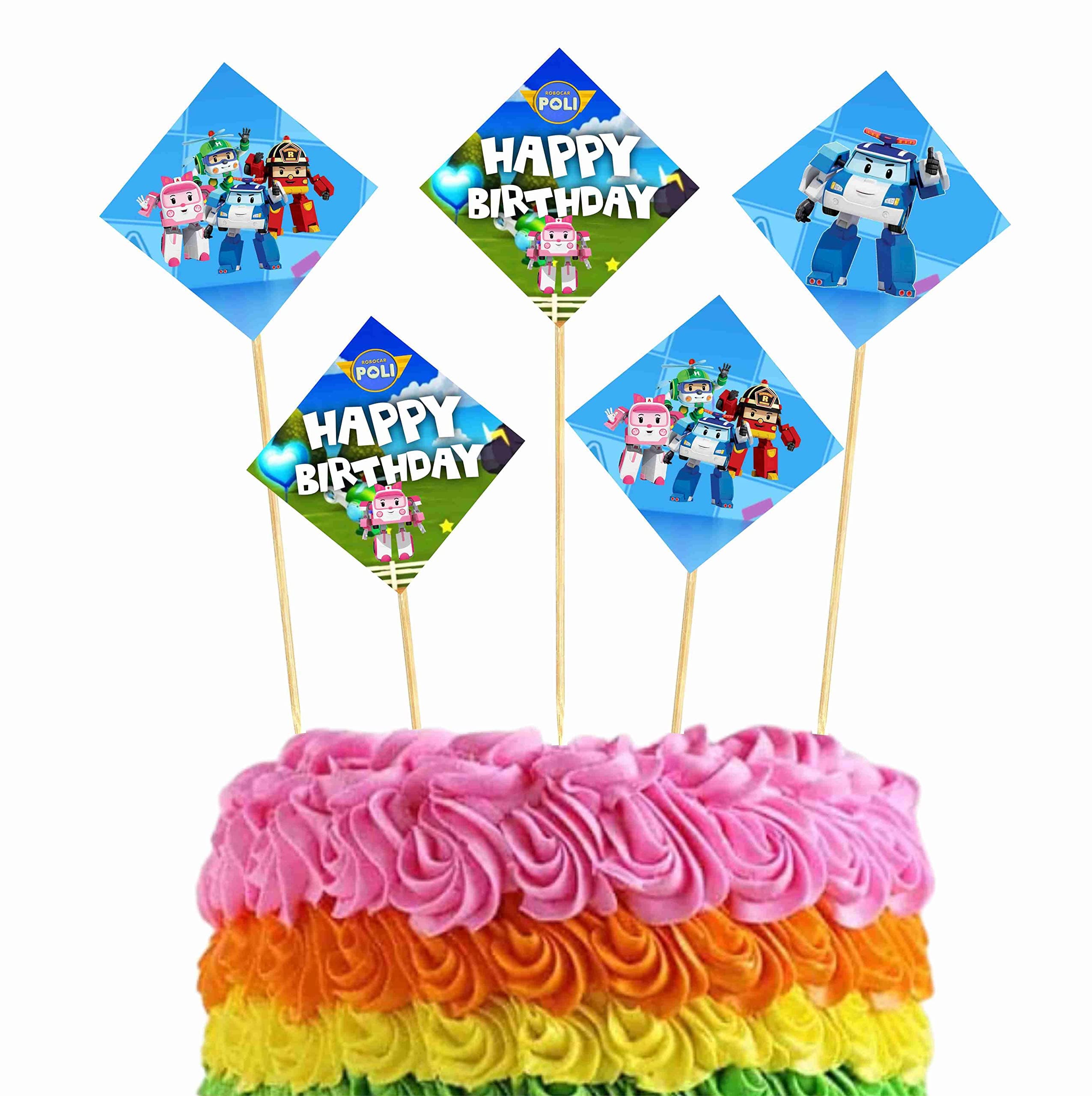 Balloonistics Robo Poli Cake Toppers – Pack of 10 Premium Cardstock Picks – Brooms Town Rescue Team Birthday Party Decorations for Kids' Cakes & Cupcakes thumbnail 1