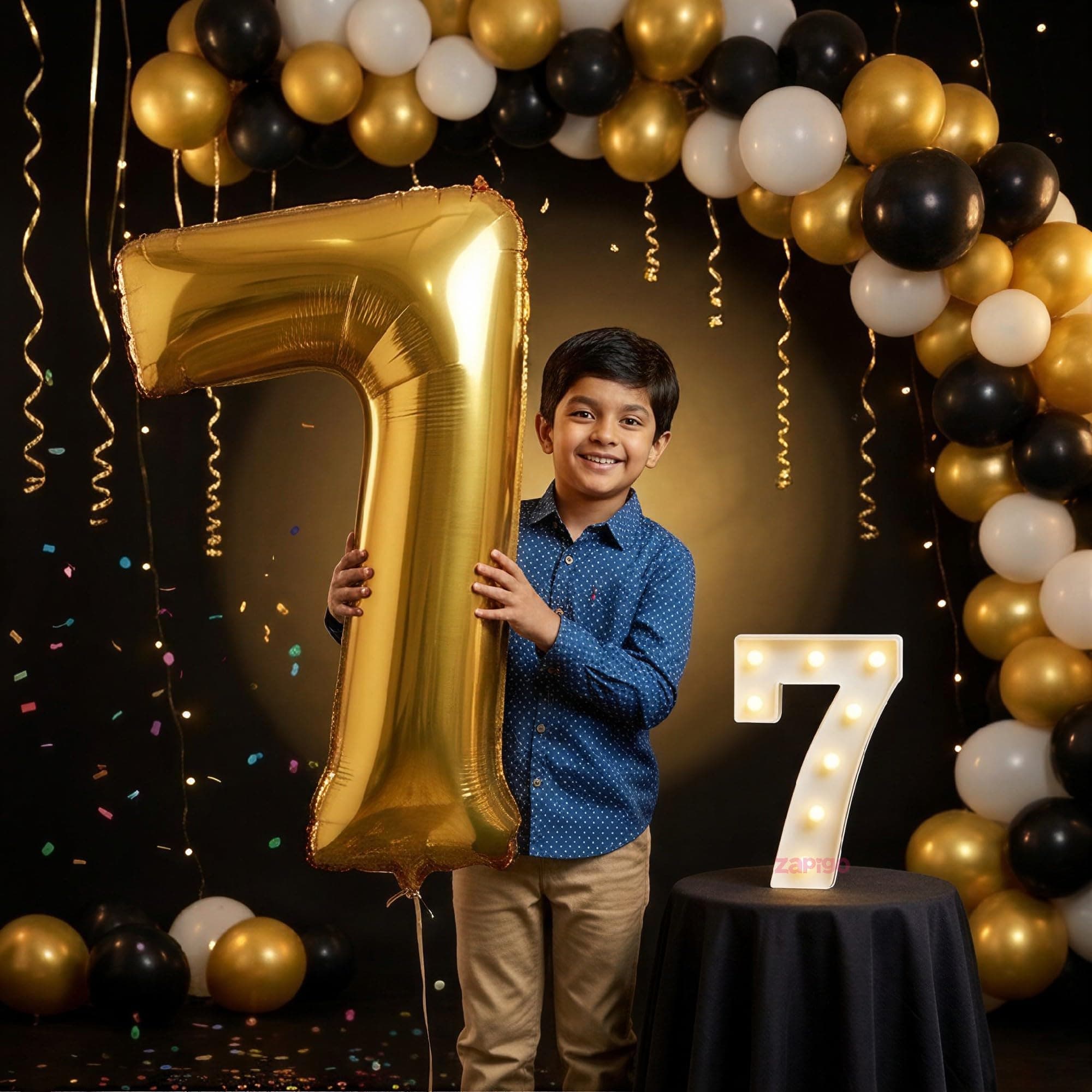 Balloonistics Gold 40-Inch Foil Number 7 Balloon with Matching LED Marquee Light - Combo Set for 7th Birthday, Anniversary, Party Decoration, Photo Booth Backdrop thumbnail 1