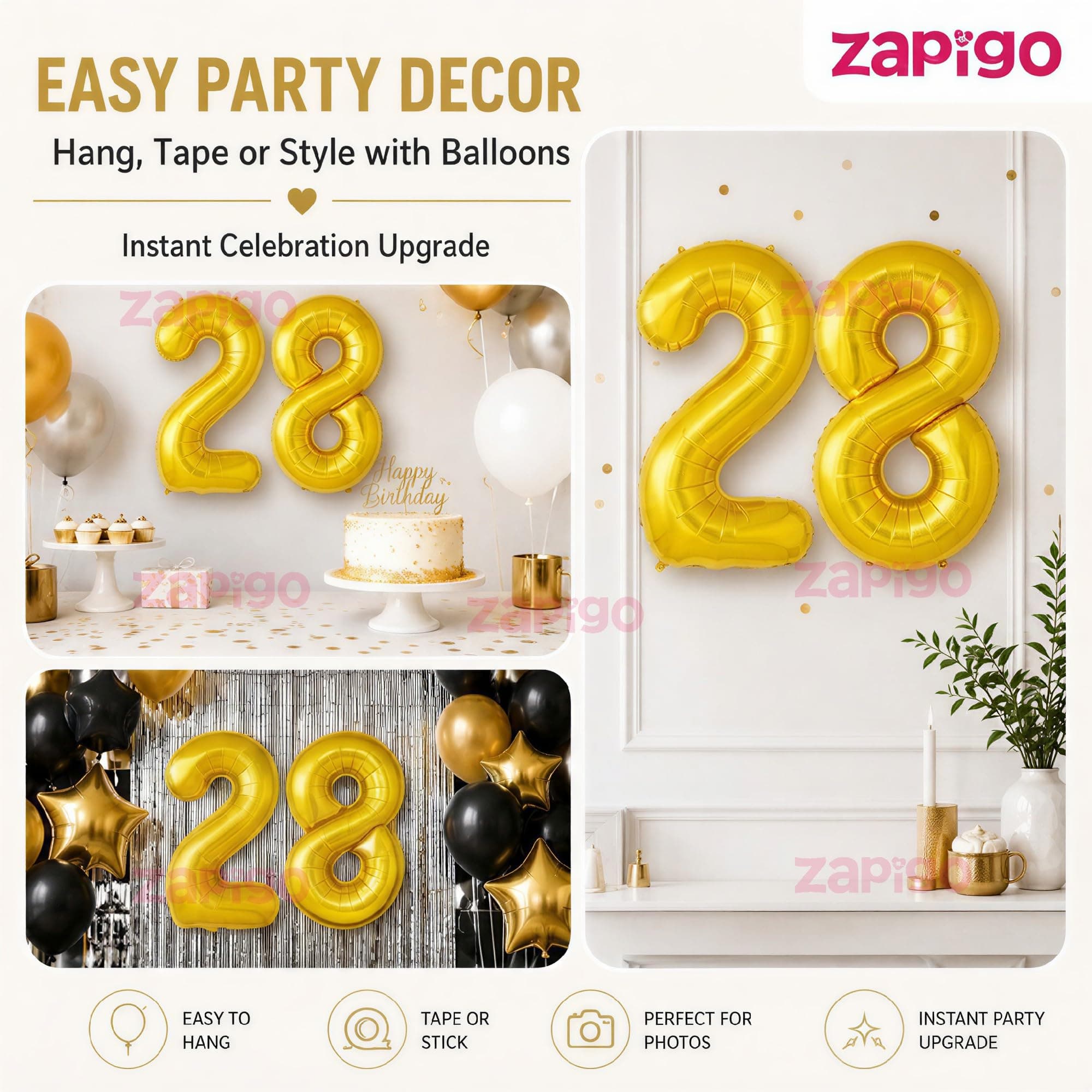 Balloonistics Gold Foil Number 28 Balloon | 16 Inch | Birthday & Anniversary Party Decoration thumbnail 7
