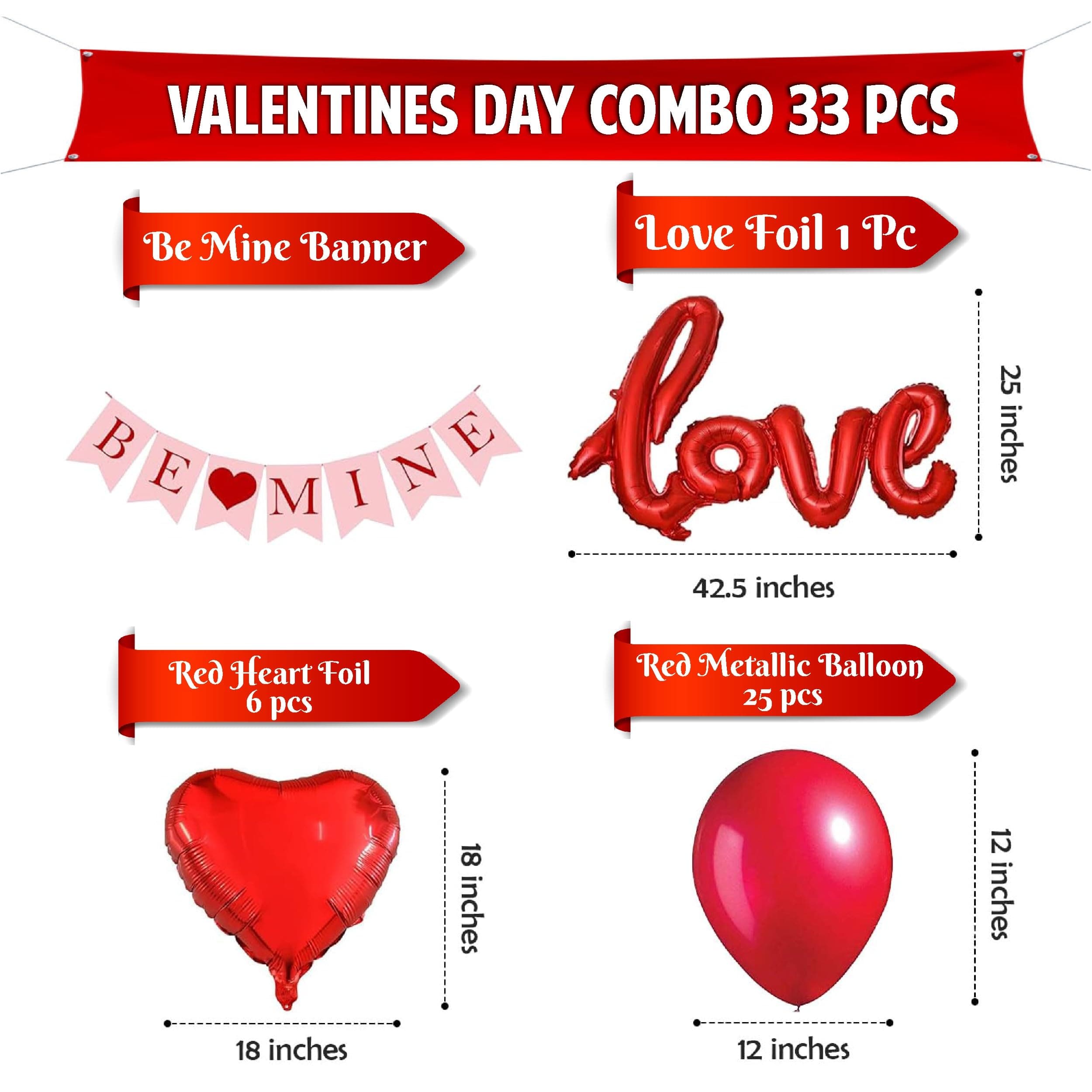 Balloonistics 33 Pcs Valentine's Day Decoration Kit – Romantic Red & Gold Love Set with Foil Balloons, Heart Balloons & Ribbon for Anniversary & Bedroom Decor thumbnail 2