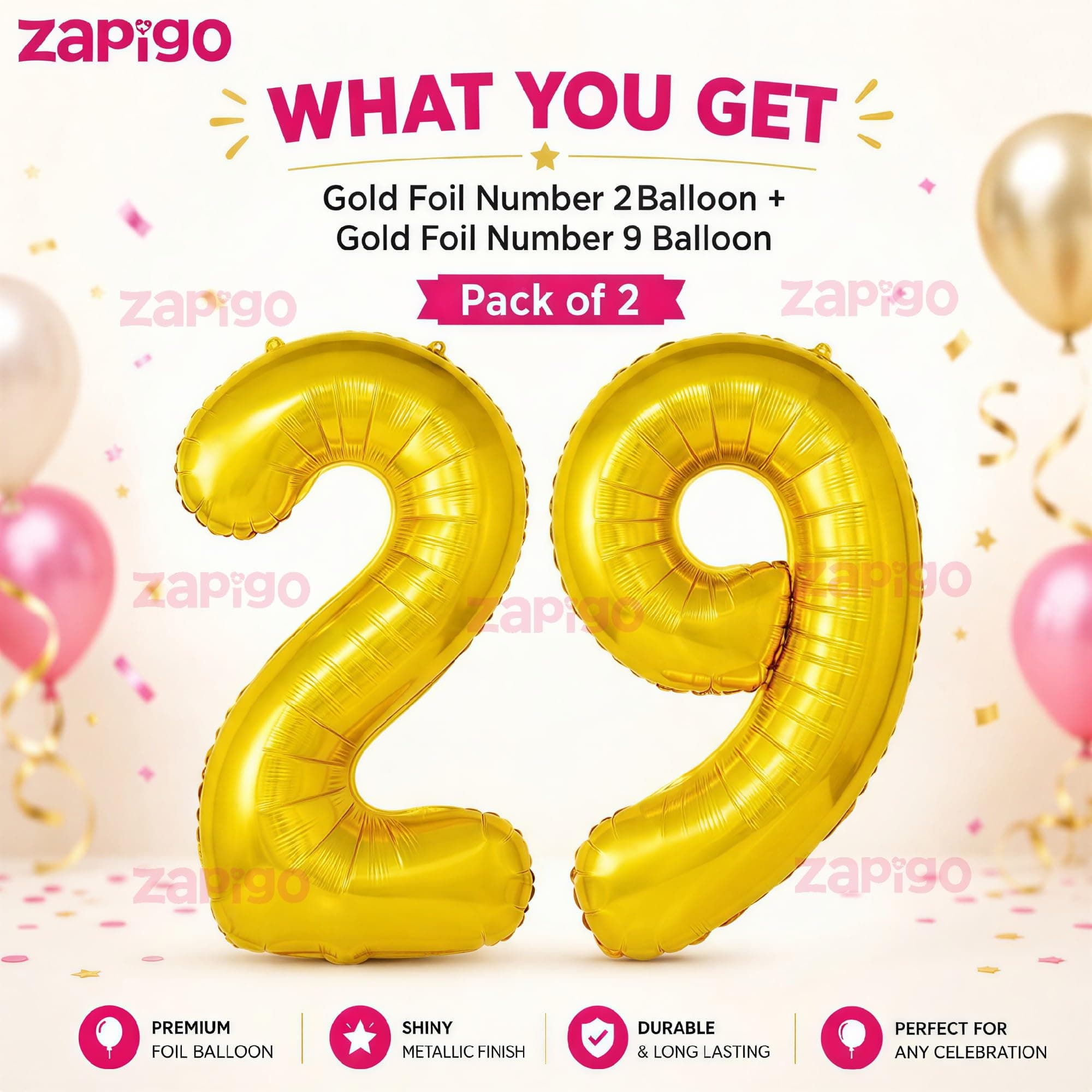 Balloonistics Number 29 Gold Foil Balloon – 17-Inch Metallic Gold “29” Balloon for 29th Birthday & Last Year of Twenties Party Decorations (Gold, Pack of 2) thumbnail 2