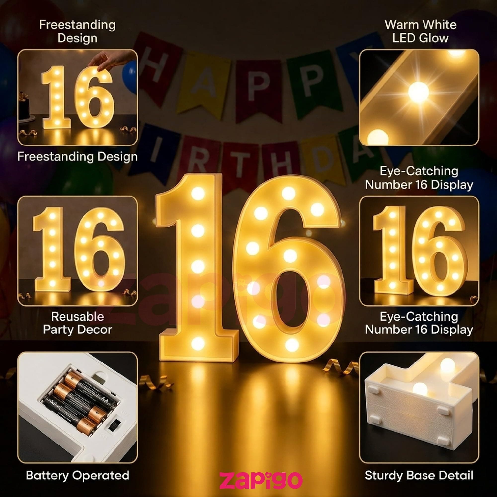 Balloonistics 55 Pcs 16th Birthday Decoration Kit – Number 16 Foil Balloons, Happy Birthday Banner, Latex Balloons & Arch Tools for Party Room Decor, Balloon Garland, Photo Booth Backdrop thumbnail 2