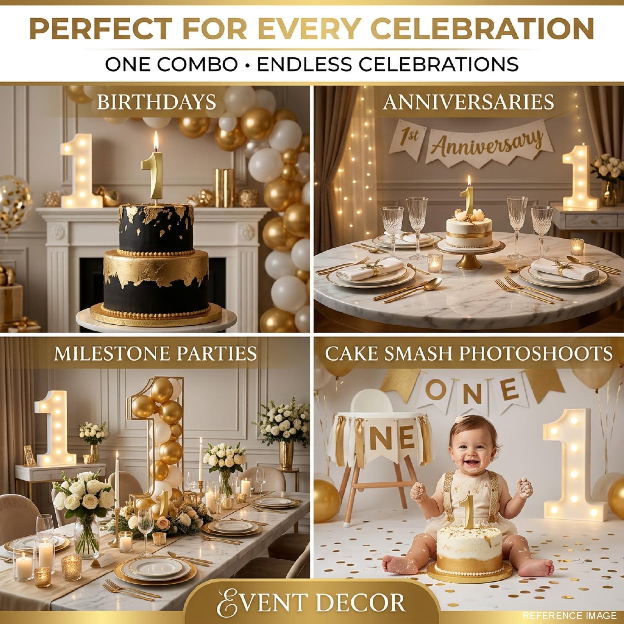 Balloonistics Number 30 LED Marquee Light & Gold Number 30 Birthday Candle Combo - 9-Inch Warm White Marquee Sign + Metallic Gold Cake Candle for 30th Birthday, Anniversary & Milestone Party thumbnail 8