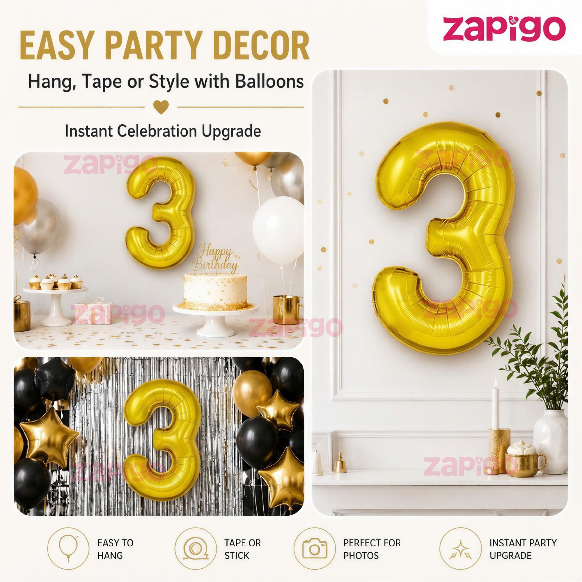 Balloonistics Gold Foil Number 3 Balloon – 16 Inch Golden Foil Number for Custom Age, Year & Phrase Party Decoration (Number 3) thumbnail 8