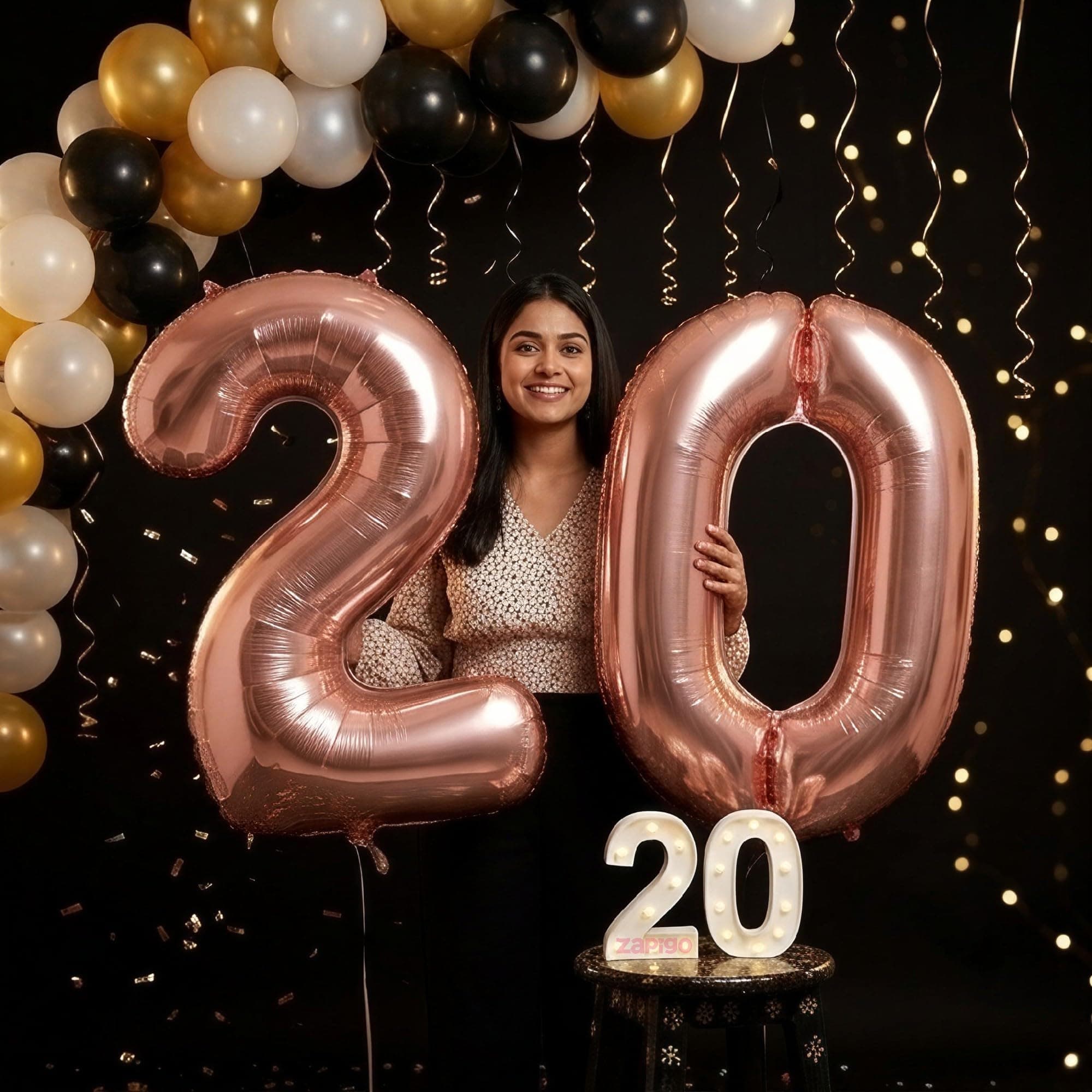 Balloonistics Rose Gold 40-Inch Foil Number 20 Balloon with Matching LED Marquee Light - Combo Set for 20th Birthday, Anniversary, Party Decoration, Photo Booth Backdrop, Cake Table Decor thumbnail 1