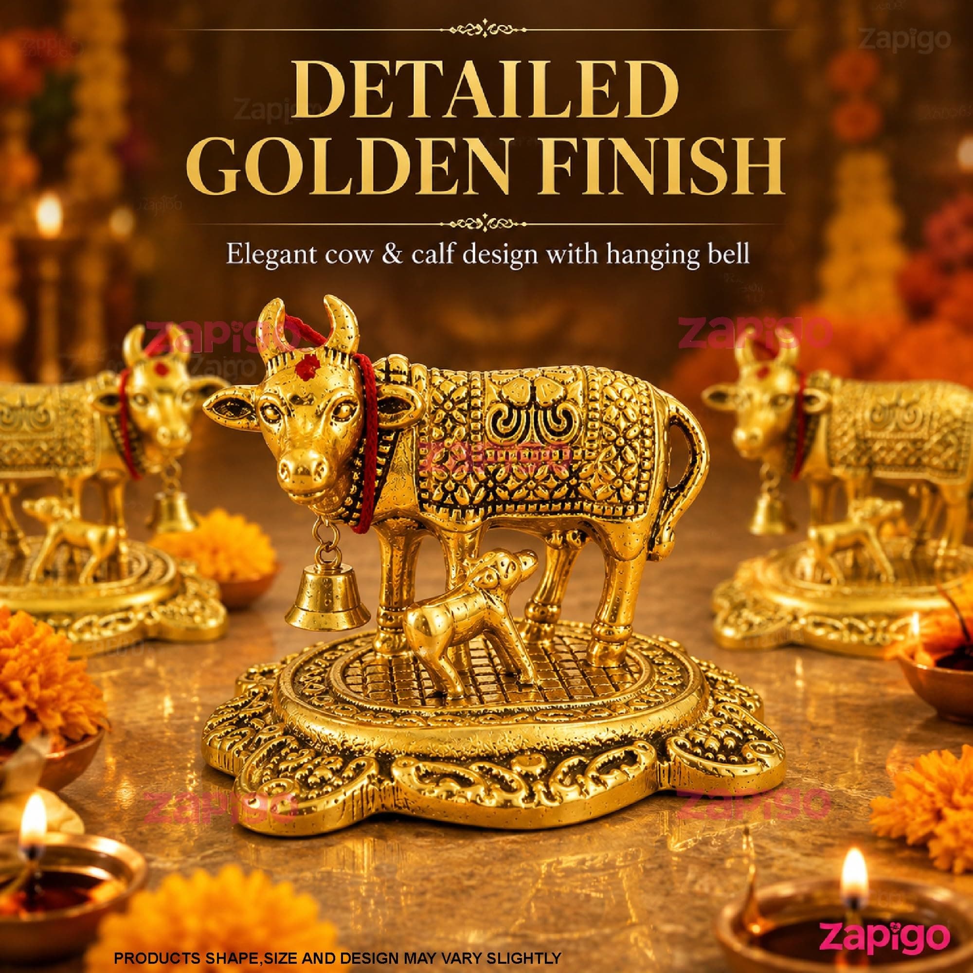 Habba Cow Statue Gold Pooja Return Gift for Women, Traditional Kamadhenu Idol for Tambulam, Sumangali Gift, Varalakshmi Vratham, Deepavali, Griha Pravesh, Weddings & Baby Showers, Pack of 5 thumbnail 6