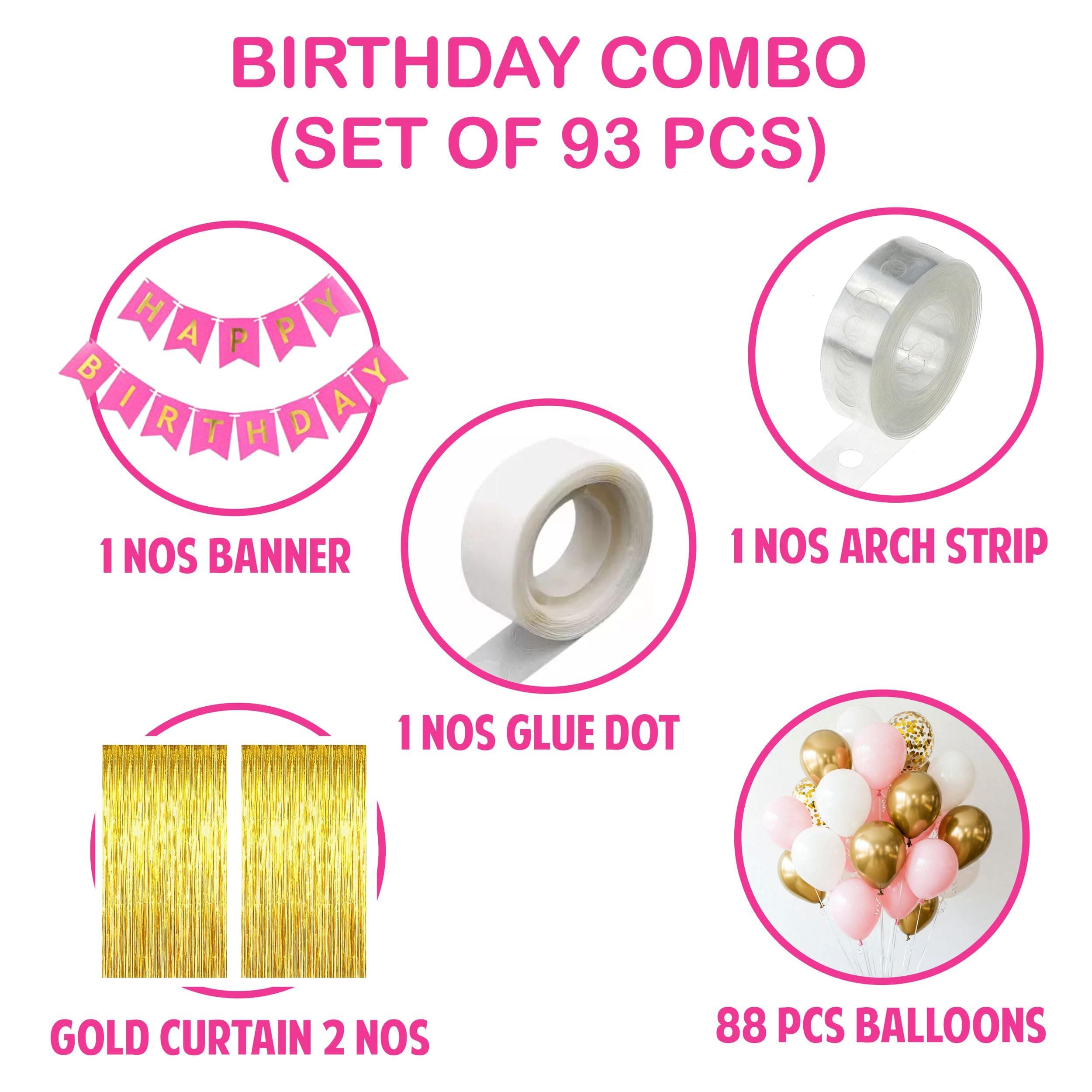 Balloonistics 93 Pcs Pink & Gold Birthday Decoration Kit for Girls & Women – Includes Happy Birthday Banner, 2 Gold Fringe Curtains, Pink Metallic Balloons & Arch Tools thumbnail 3