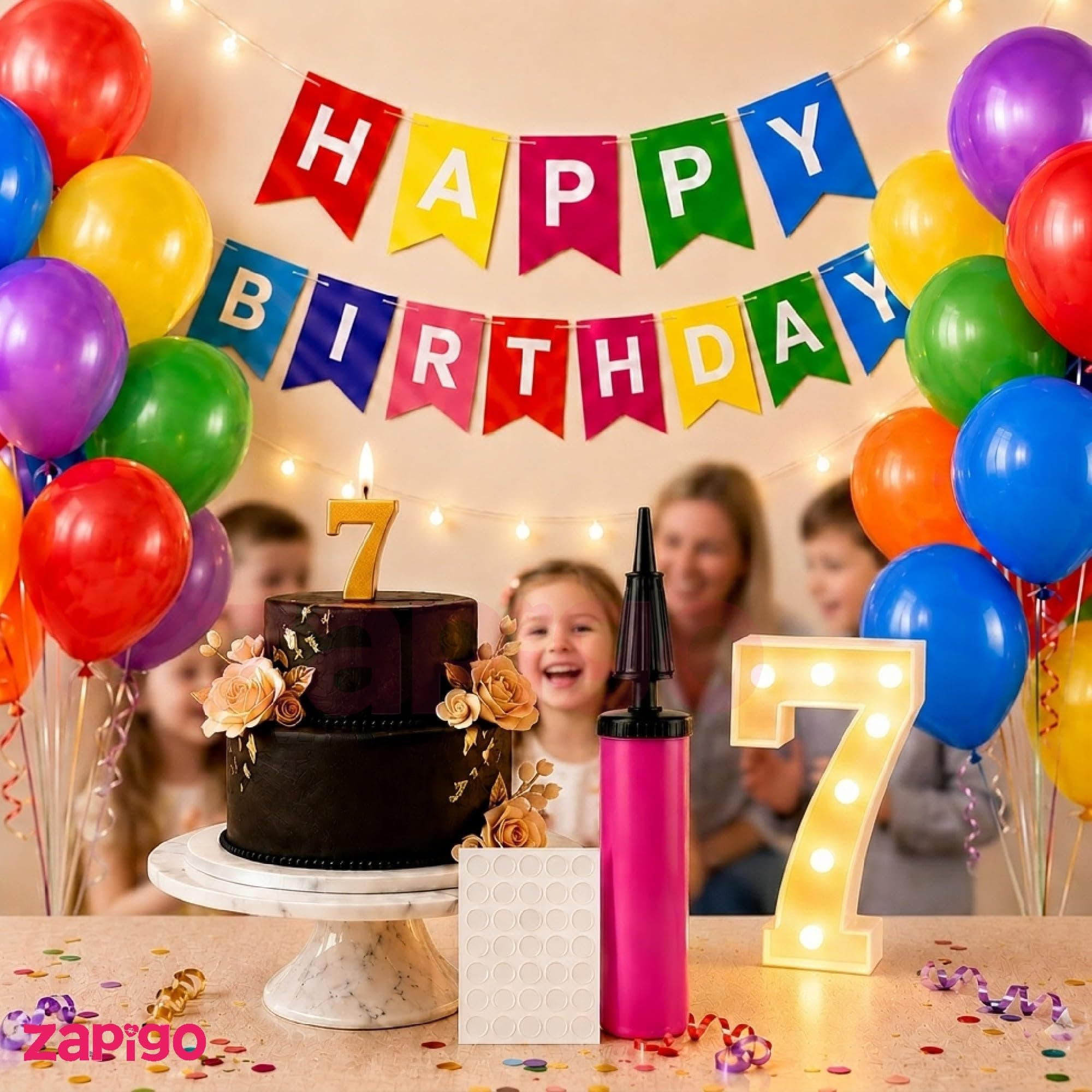 Balloonistics 55-Piece 7th Birthday Decoration Kit – Number 7 Foil Balloon, Happy Birthday Banner, Latex Balloons & Arch Tools for Party Room Decor, Balloon Garland, Photo Backdrop thumbnail 4