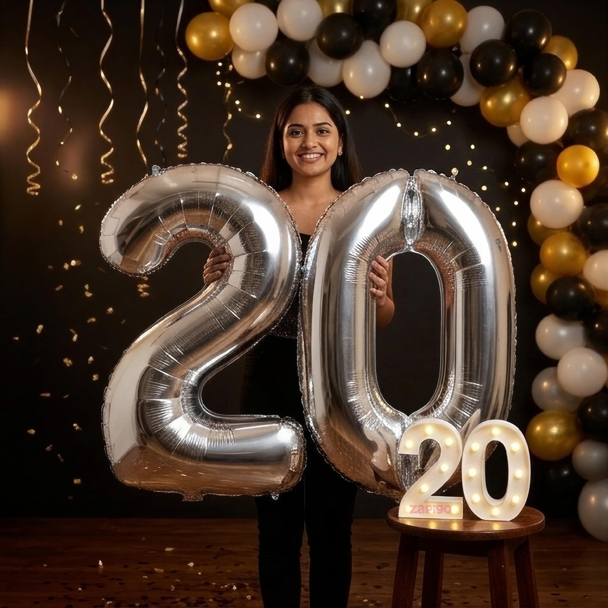 Balloonistics Silver 40-Inch Foil Number 20 Balloon with Matching LED Marquee Light - Combo Set for 20th Birthday, Anniversary, Party Decoration, Photo Booth Backdrop, Cake Table Decor thumbnail 1