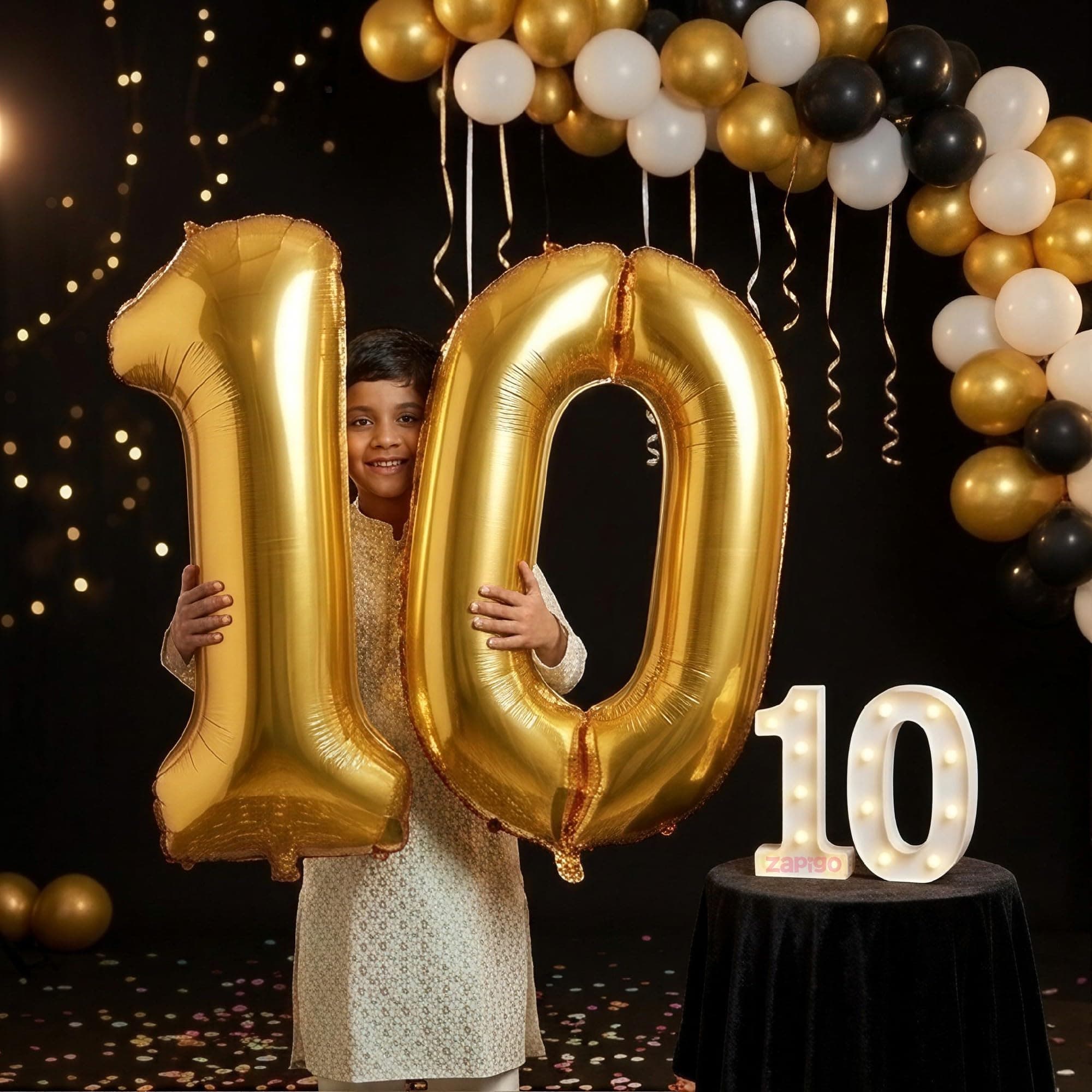 Balloonistics Gold 40-Inch Foil Number 10 Balloon with Matching LED Marquee Light - Combo Set for 10th Birthday, Anniversary, Party Decoration, Photo Booth Backdrop, Cake Table Decor thumbnail 1