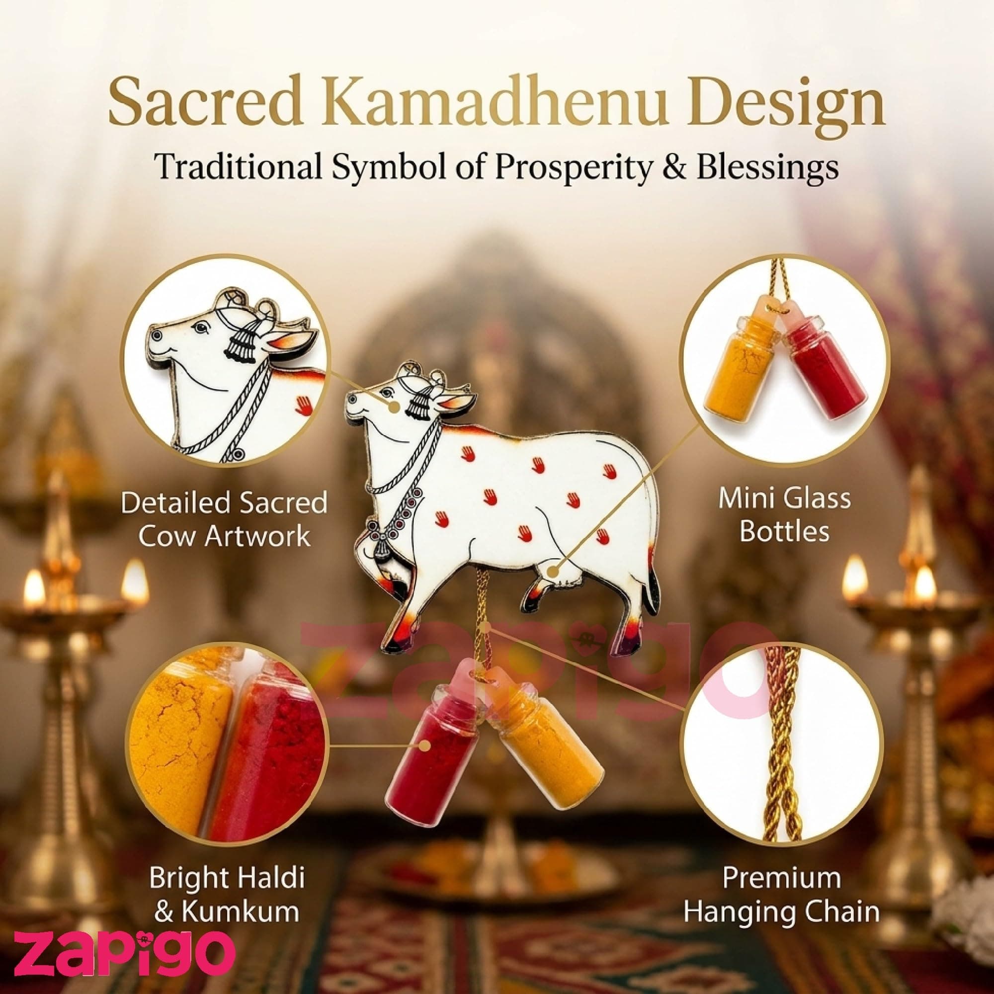 Habba Cow Design Haldi Kumkum Set, Pasupu Kumkum Dome Glass Bottle, Traditional Pooja Return Gift for Diwali, Navratri, Varalakshmi Vratham, Wedding & Festivals - Pack of 10 thumbnail 5