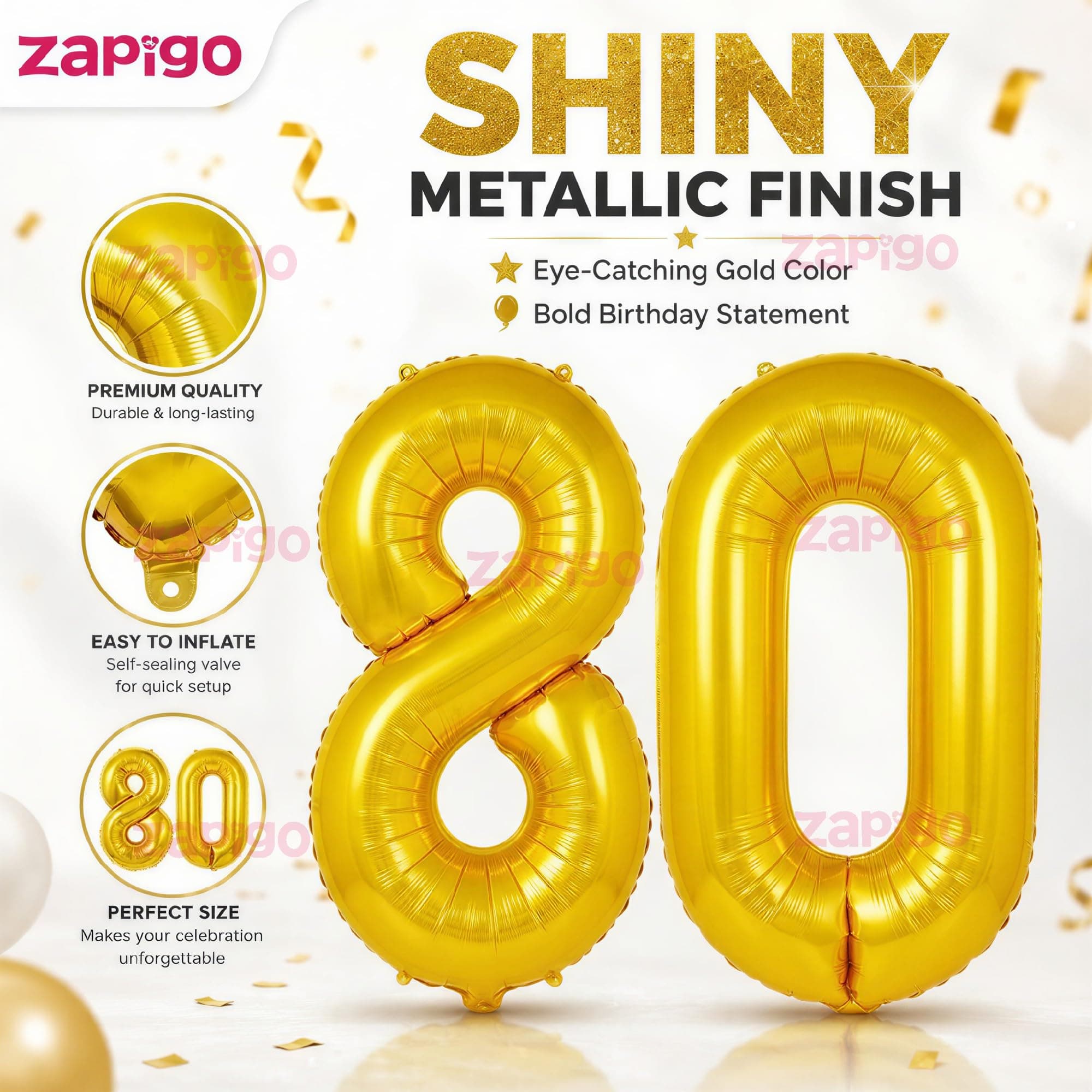 Balloonistics Gold Foil Number 80 Balloon – 16 Inch Golden Foil Number for Custom Age, Year & Phrase Party Decoration (Number 80) thumbnail 6
