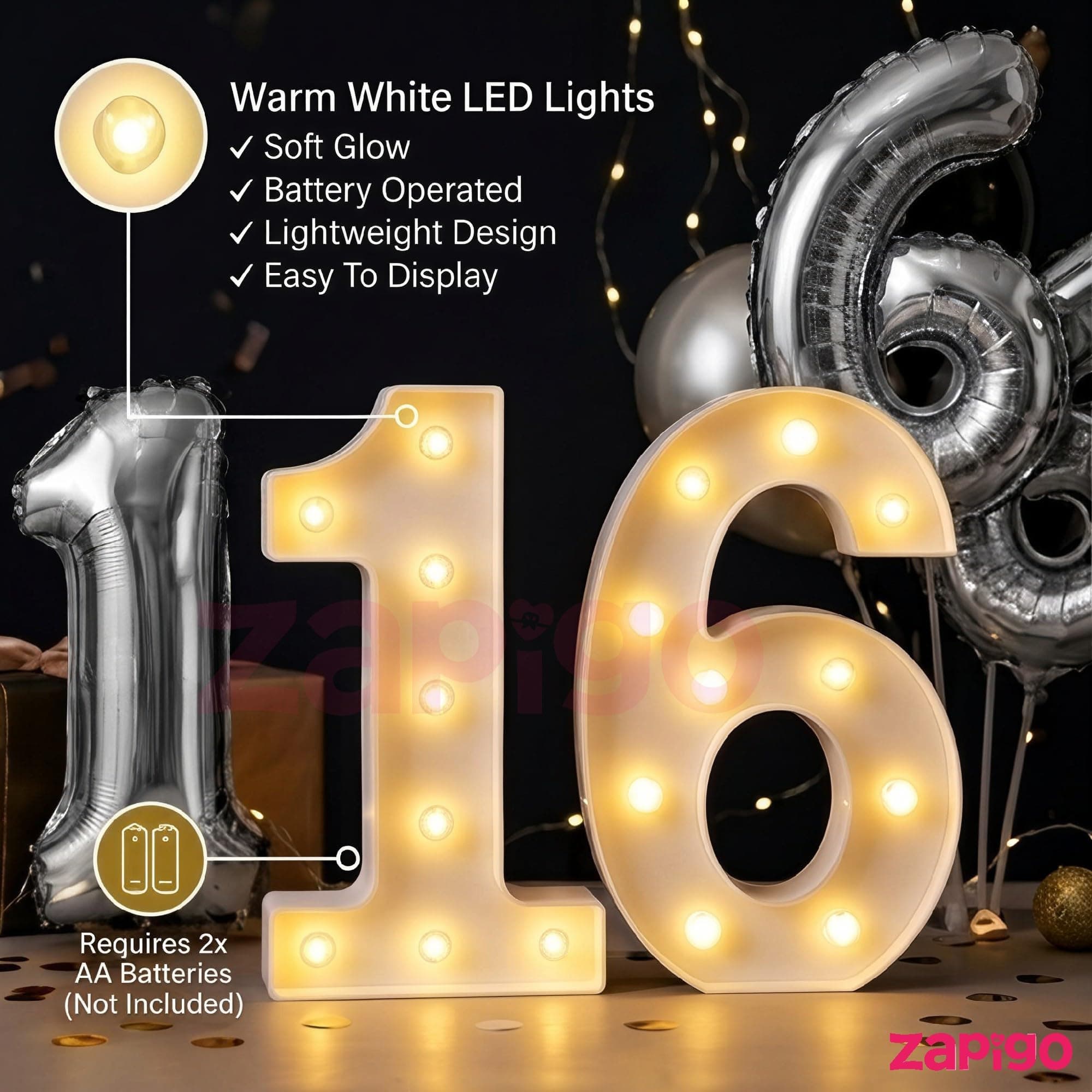 Balloonistics Silver 40-Inch Foil Number 15 Balloon with Matching LED Marquee Light - Combo Set for 15th Birthday, Anniversary, Party Decoration, Photo Booth Backdrop thumbnail 8